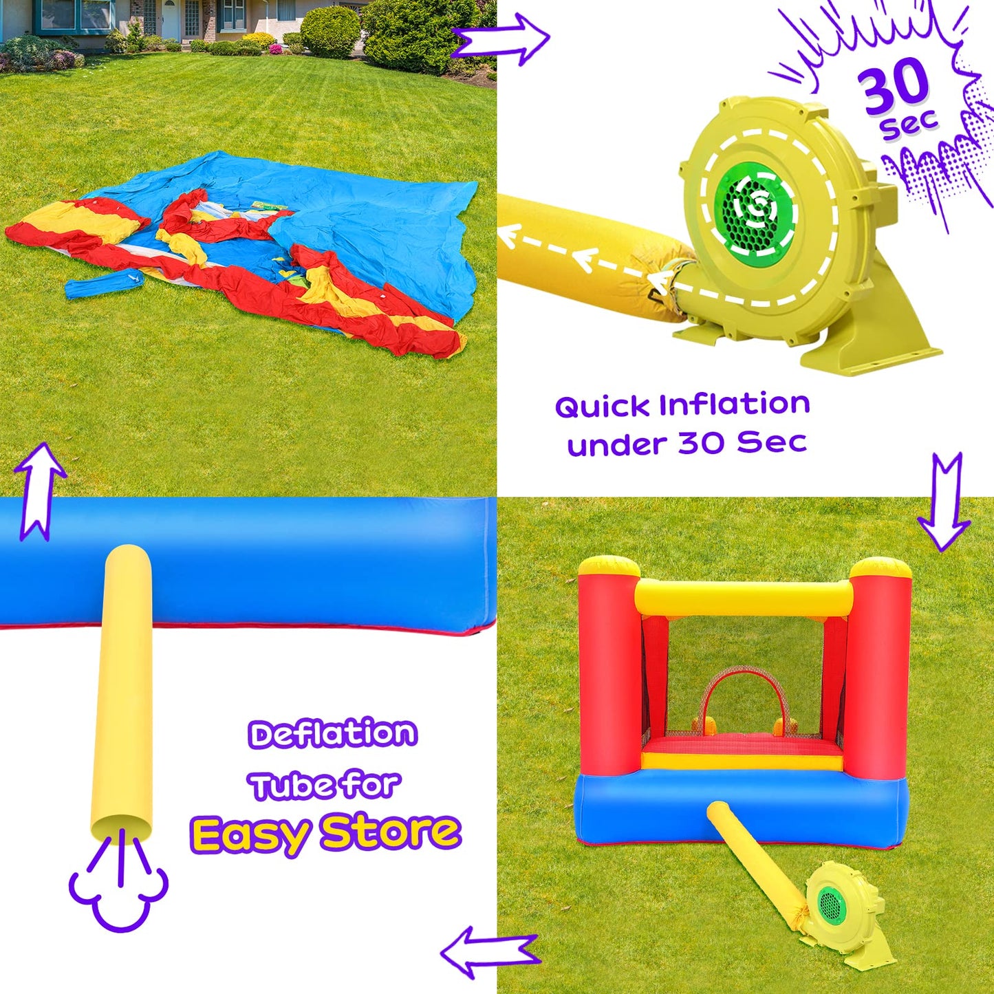 JOYMOR Inflatable Indoor Bounce House with Slide & Basketball Hoop | Easy Setup for Kids 3-10