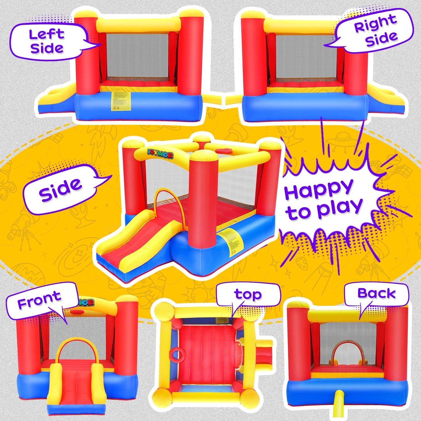 JOYMOR Inflatable Indoor Bounce House with Slide & Basketball Hoop | Easy Setup for Kids 3-10