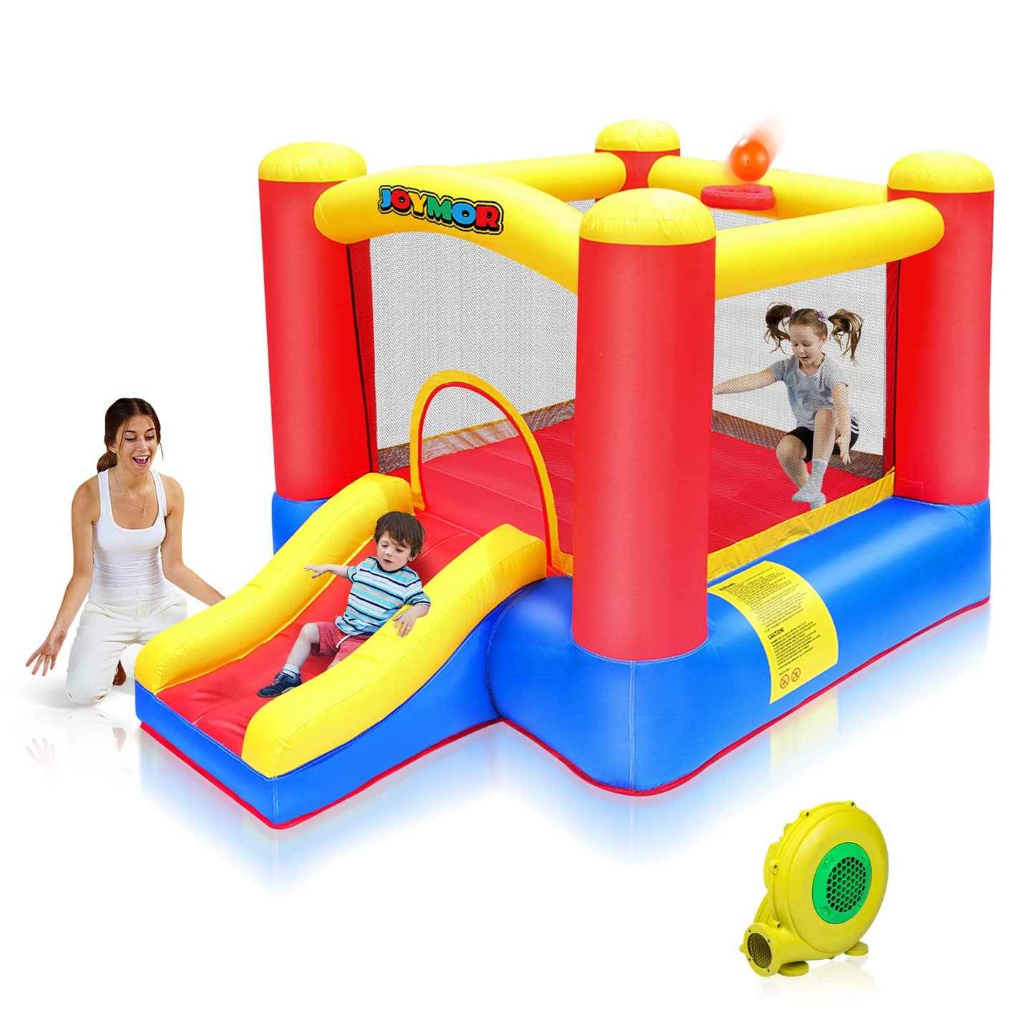 JOYMOR Inflatable Indoor Bounce House with Slide & Basketball Hoop | Easy Setup for Kids 3-10
