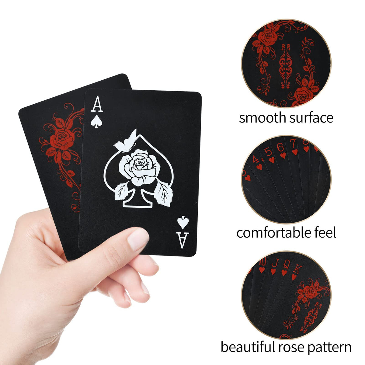 Joyoldelf Black Rose Playing Cards – 2 Decks, Waterproof PET Plastic