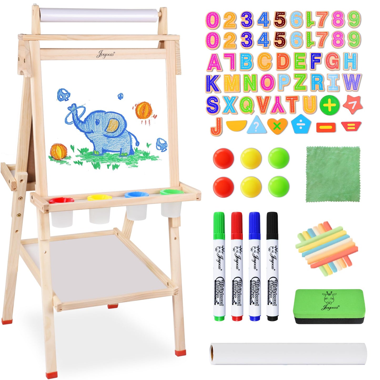 Joyooss 3-in-1 Wooden Kids Easel | Magnetic Whiteboard, Chalkboard & Paper Roll