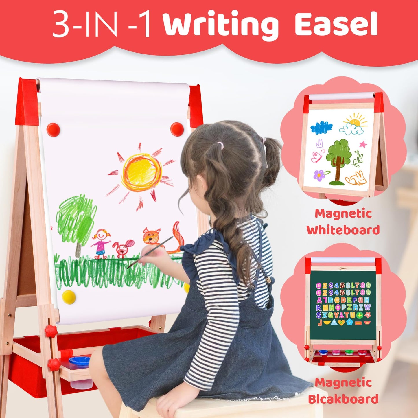 Joyooss Art Easel for Kids – Adjustable, Double-Sided Chalkboard & Whiteboard with Paper Roll (Ages 3–12)