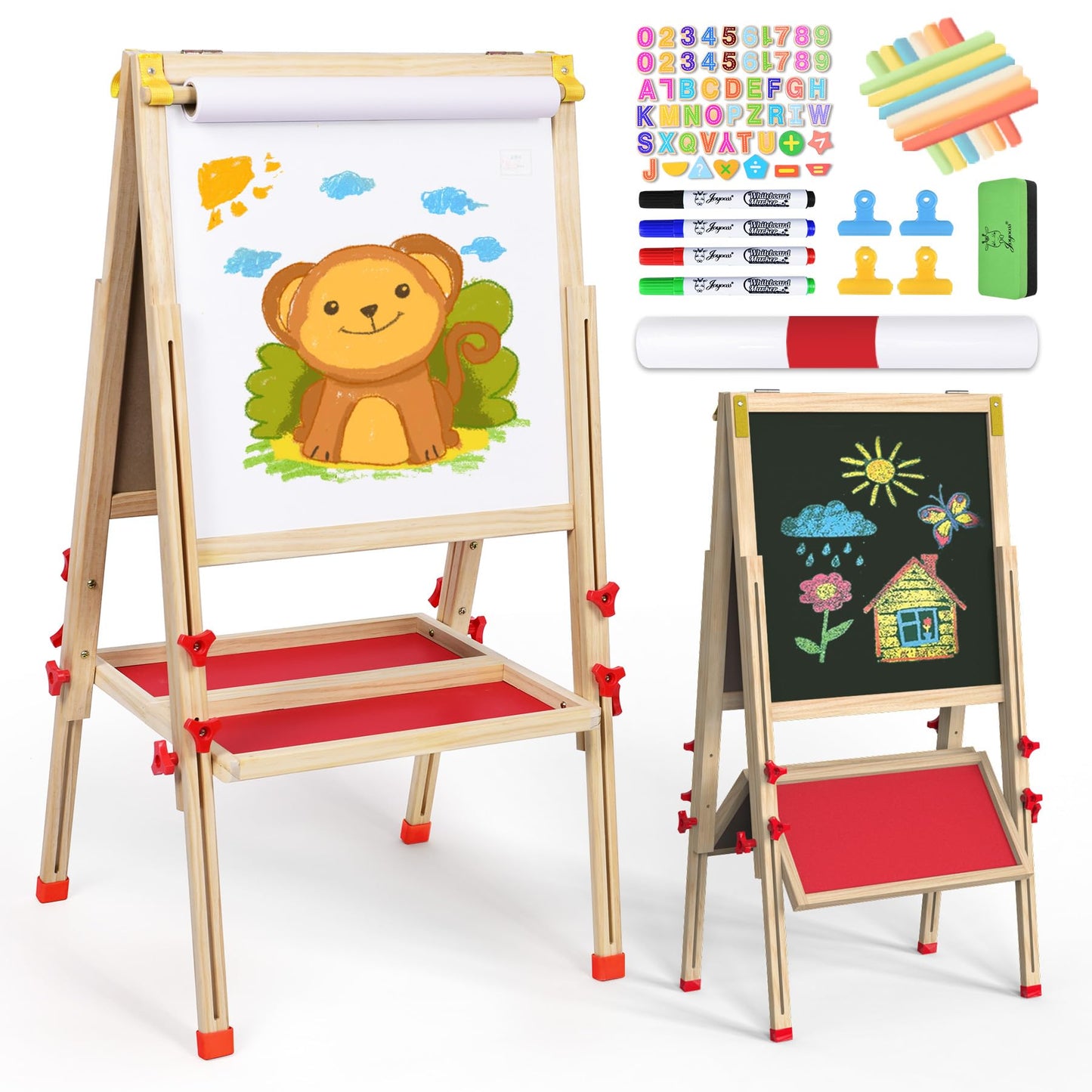 Joyooss Art Easel for Kids – Foldable, Double-Sided Magnetic Whiteboard & Chalkboard with Adjustable Height