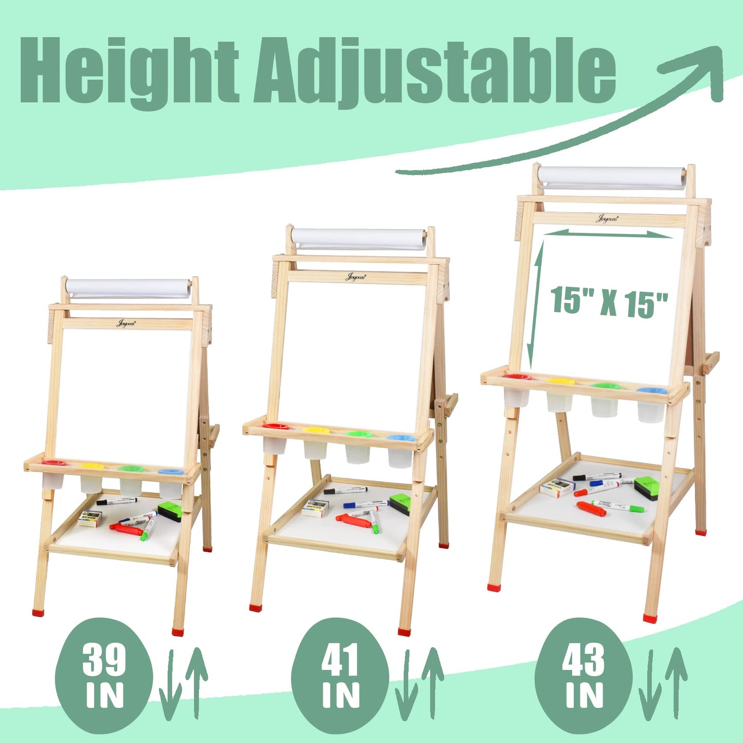 Joyooss 3-in-1 Wooden Kids Easel | Magnetic Whiteboard, Chalkboard & Paper Roll