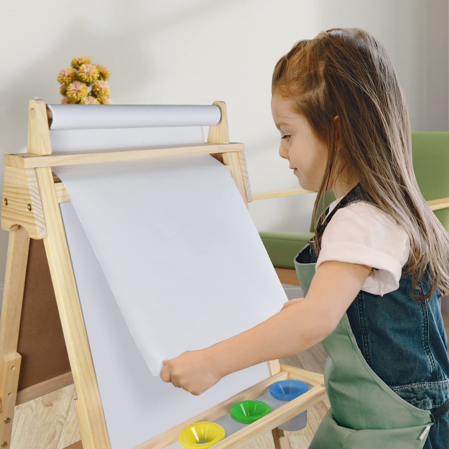 Joyooss 3-in-1 Wooden Kids Easel | Magnetic Whiteboard, Chalkboard & Paper Roll