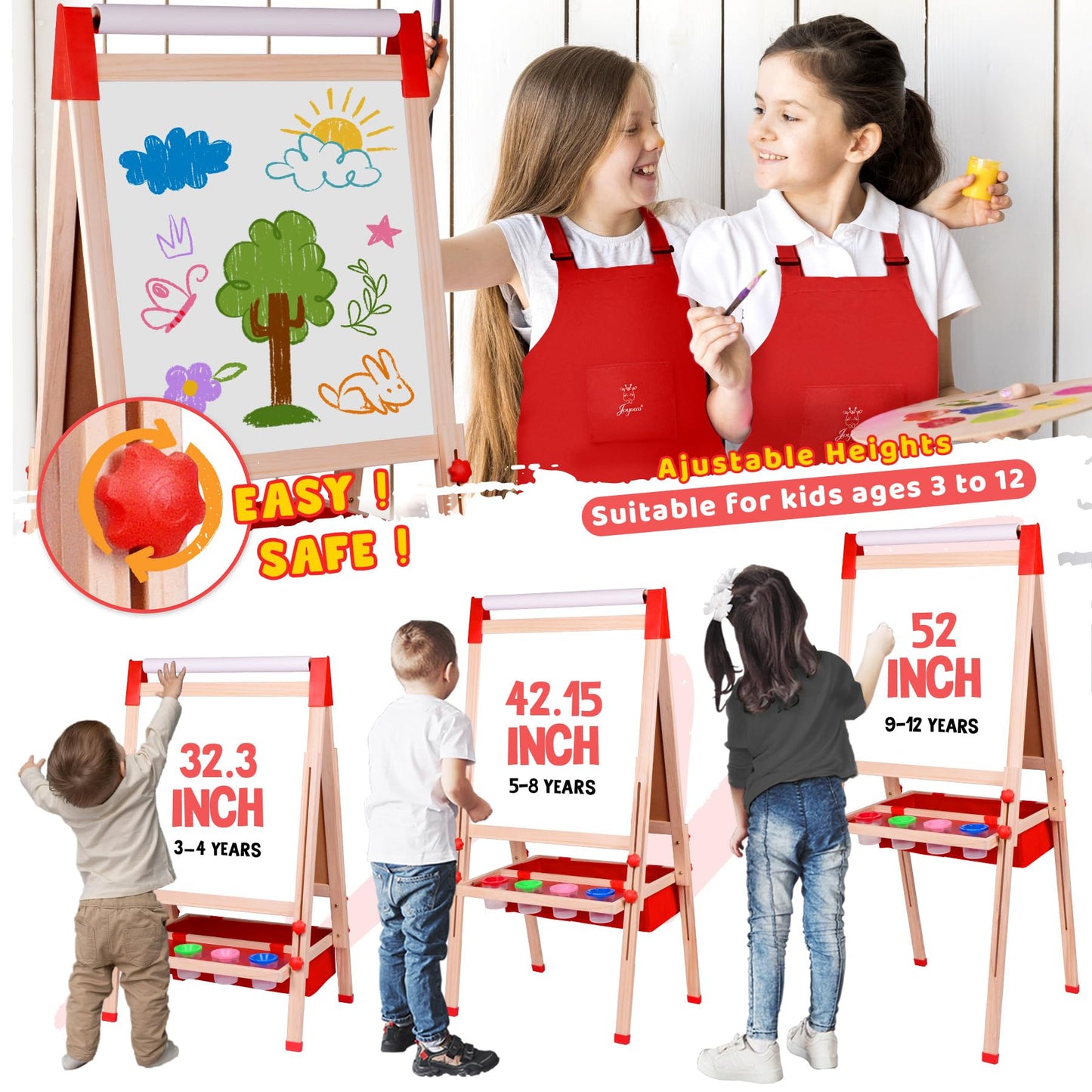 Joyooss Art Easel for Kids – Adjustable, Double-Sided Chalkboard & Whiteboard with Paper Roll (Ages 3–12)