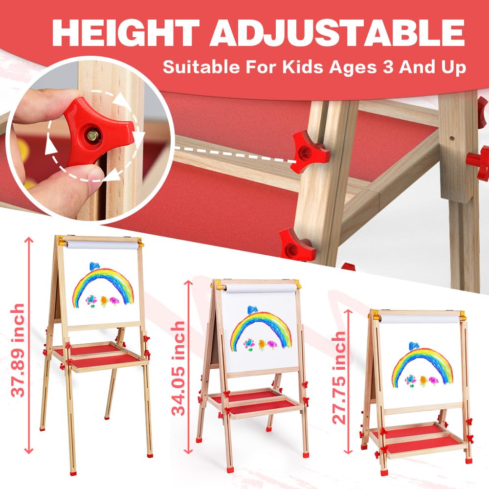 Joyooss Art Easel for Kids – Foldable, Double-Sided Magnetic Whiteboard & Chalkboard with Adjustable Height