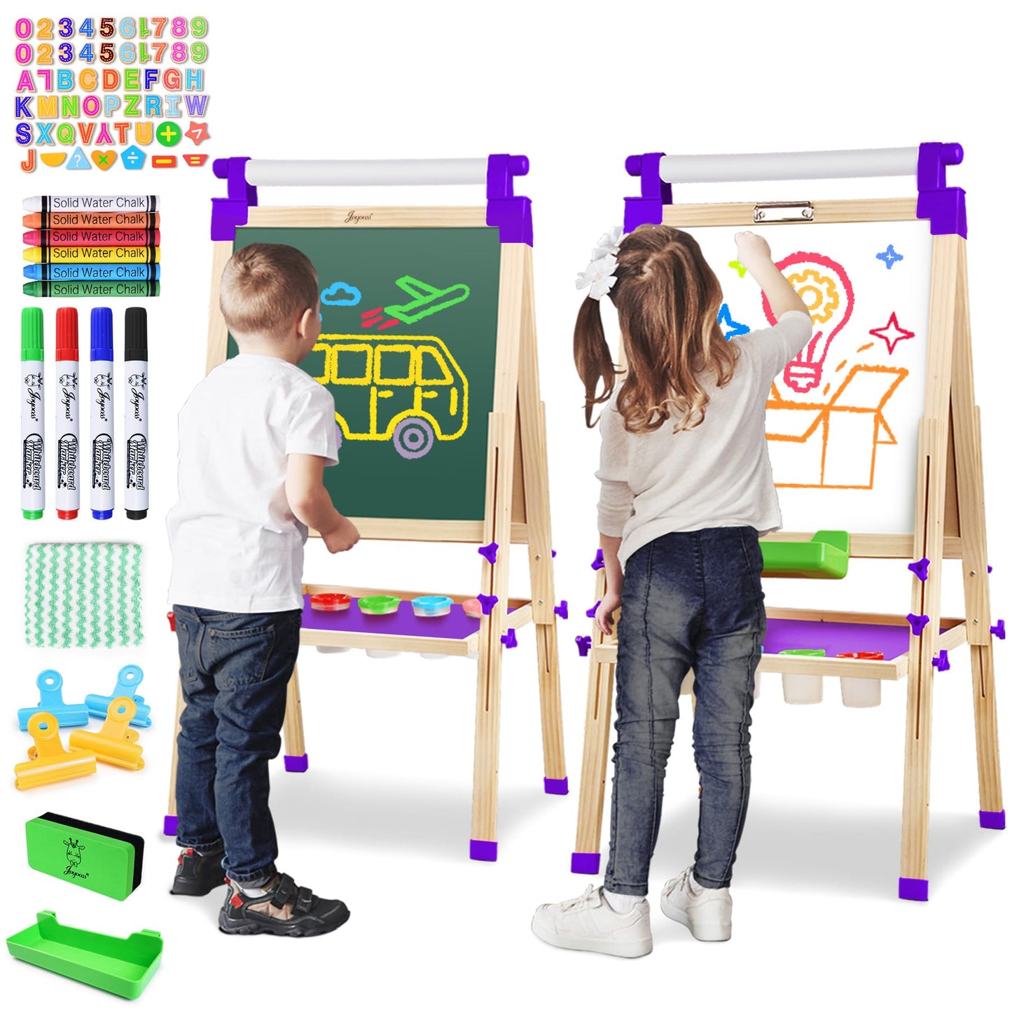 JOYOOSS Art Easel for Kids – Double-Sided Wooden Easel with Paper Roll, Adjustable Height