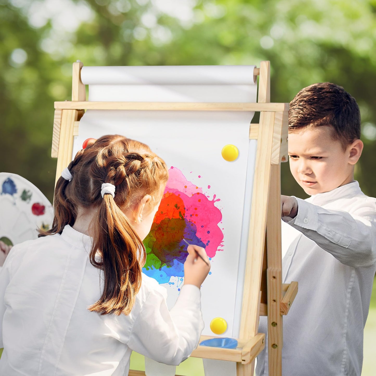 Joyooss 3-in-1 Wooden Kids Easel | Magnetic Whiteboard, Chalkboard & Paper Roll