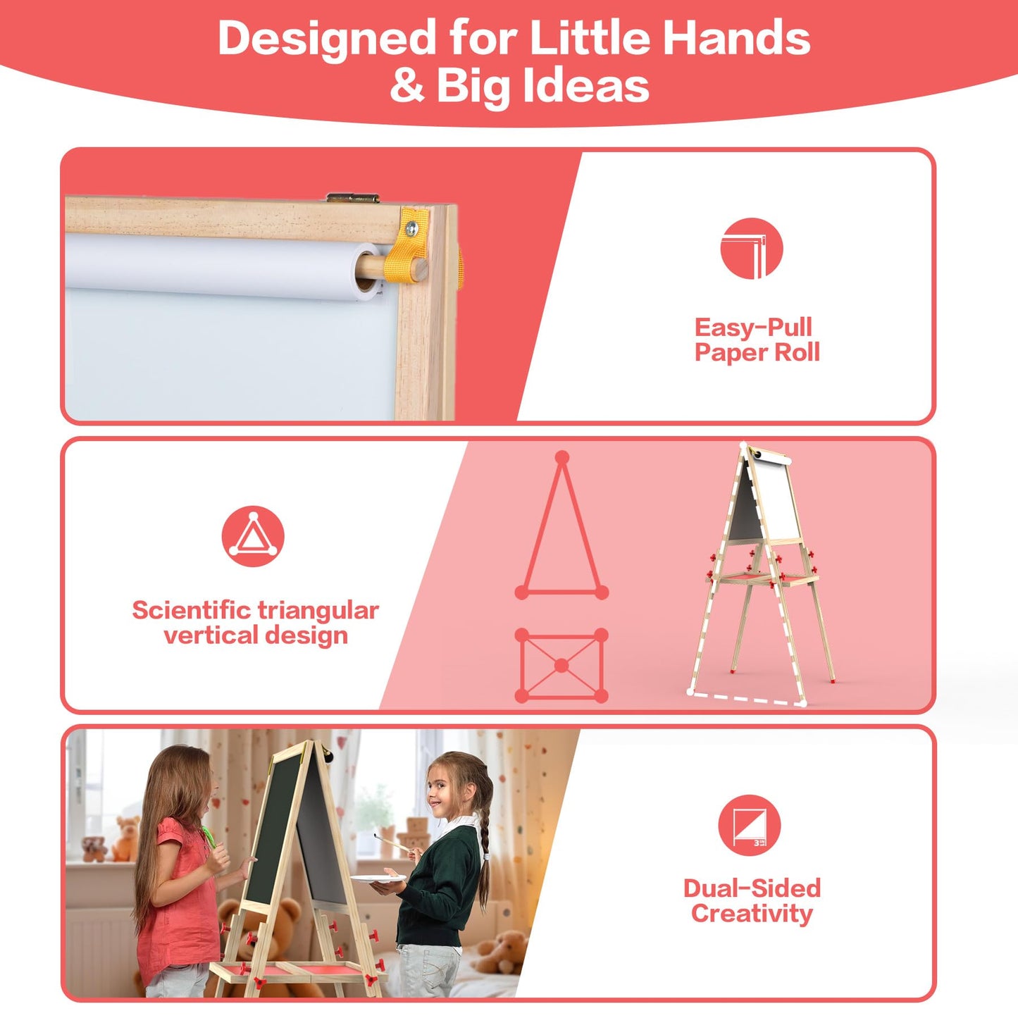 Joyooss Art Easel for Kids – Foldable, Double-Sided Magnetic Whiteboard & Chalkboard with Adjustable Height