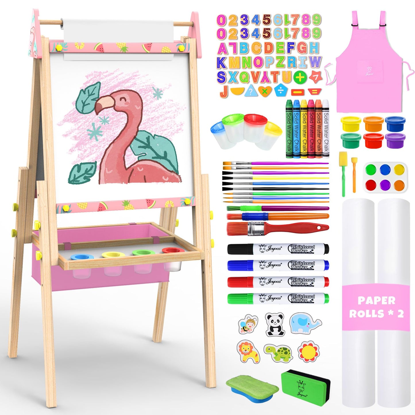 Joyooss Art Easel for Kids – Adjustable Wooden Easel with Whiteboard & Chalkboard