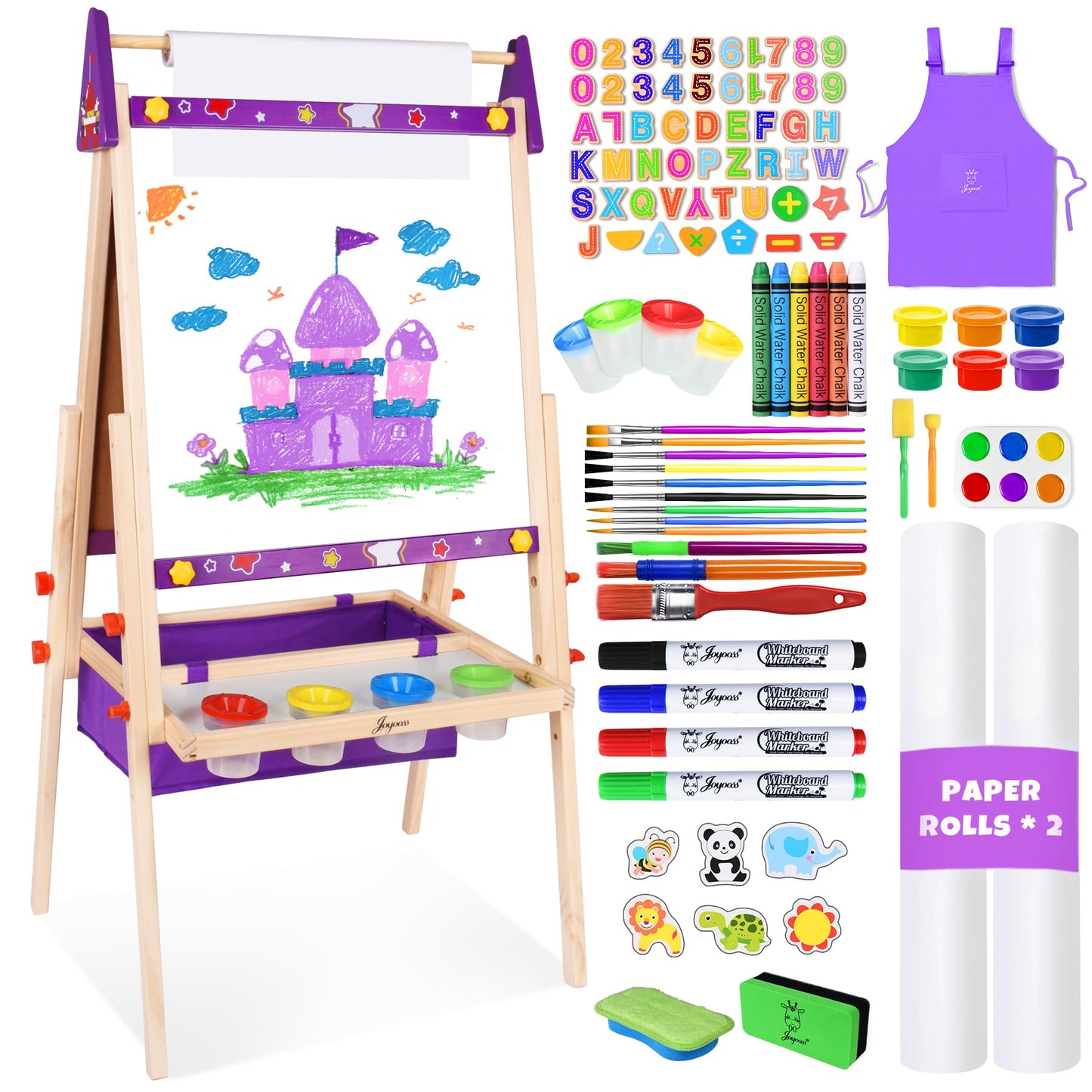 Joyooss Art Easel for Kids – Adjustable Wooden Toddler Easel with Double-Sided Magnetic Board