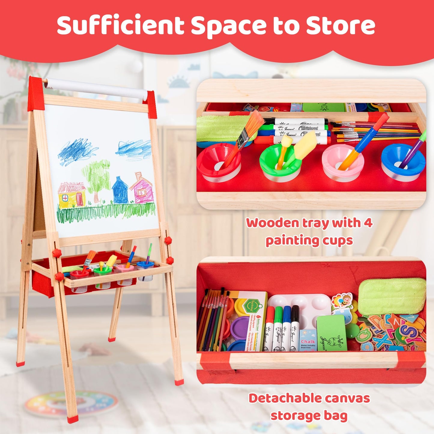 Joyooss Art Easel for Kids – Adjustable, Double-Sided Chalkboard & Whiteboard with Paper Roll (Ages 3–12)