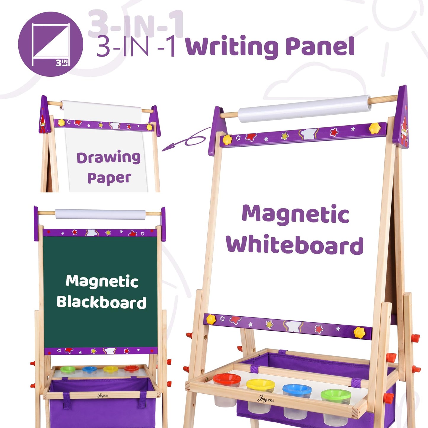 Joyooss Art Easel for Kids – Adjustable Wooden Toddler Easel with Double-Sided Magnetic Board