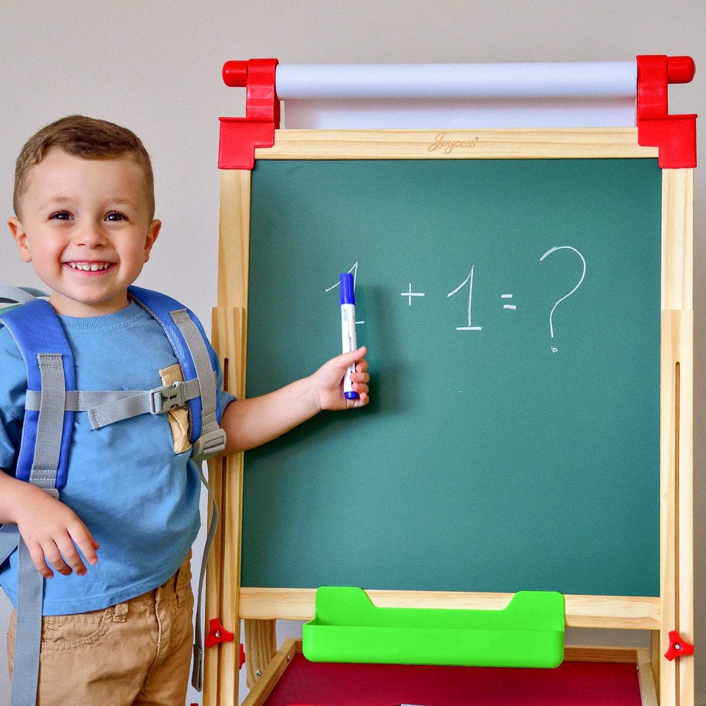 JOYOOSS Art Easel for Kids – Double-Sided Wooden Easel with Paper Roll, Adjustable Height