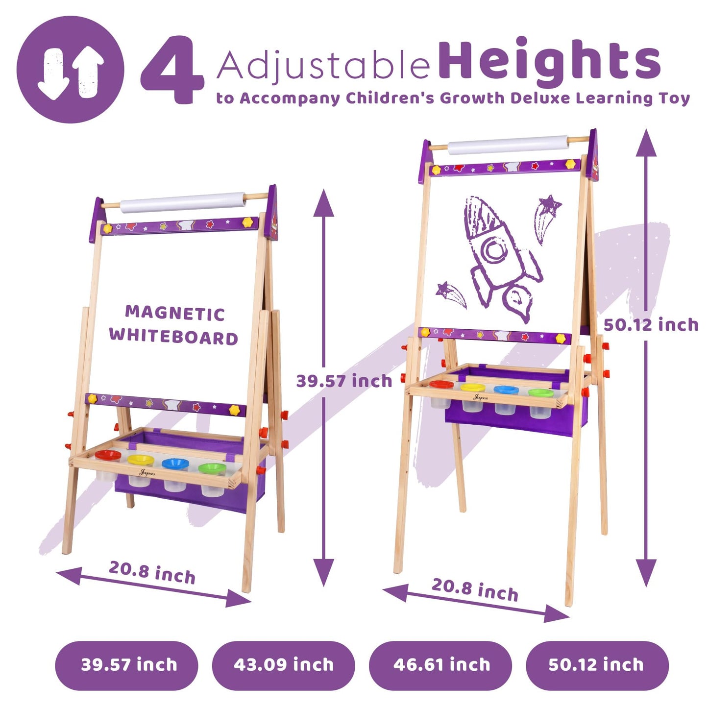 Joyooss Art Easel for Kids – Adjustable Wooden Toddler Easel with Double-Sided Magnetic Board