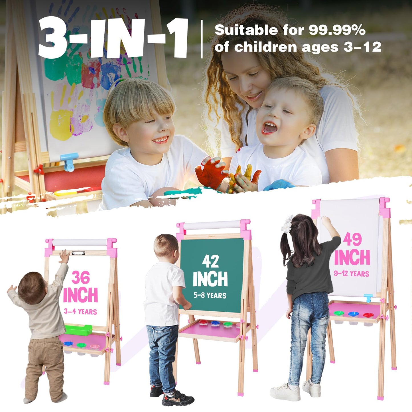 JOYOOSS Kids Easel – Wooden Double-Sided Art Board with Paper Roll
