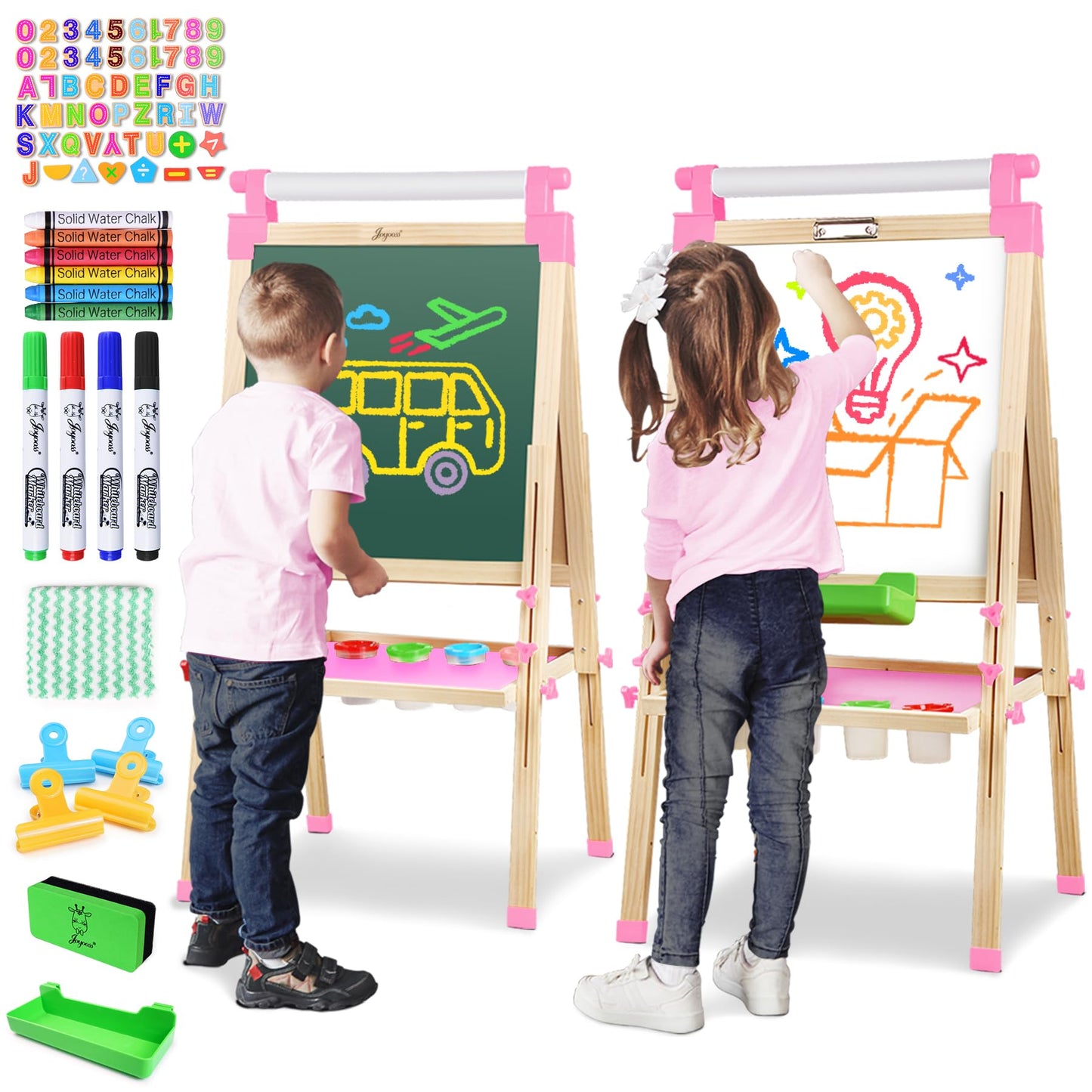 JOYOOSS Kids Easel – Wooden Double-Sided Art Board with Paper Roll