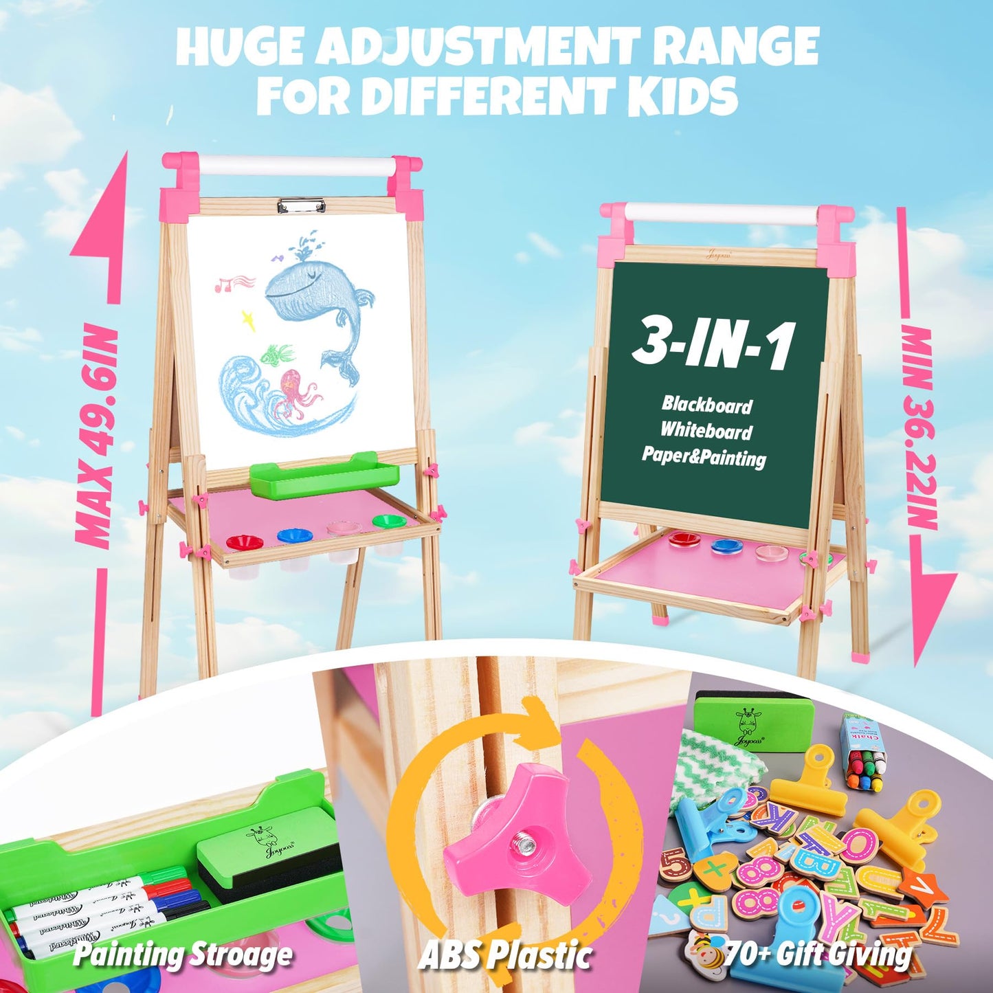 JOYOOSS Kids Easel – Wooden Double-Sided Art Board with Paper Roll