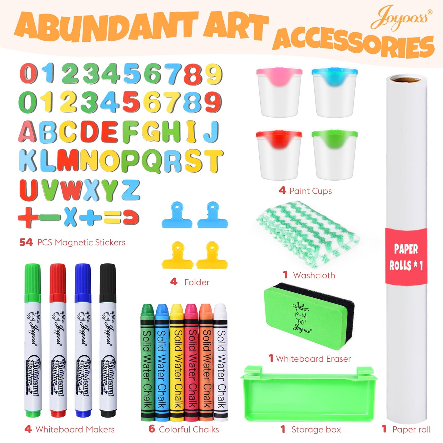 JOYOOSS Kids Wooden Easel – Adjustable Magnetic Double-Sided Whiteboard & Chalkboard (3–12 yrs)