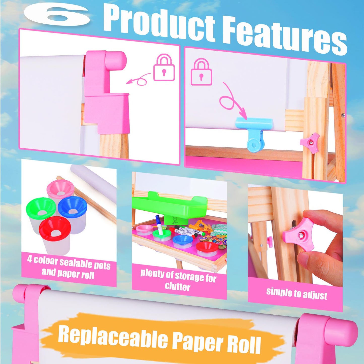 JOYOOSS Kids Easel – Wooden Double-Sided Art Board with Paper Roll