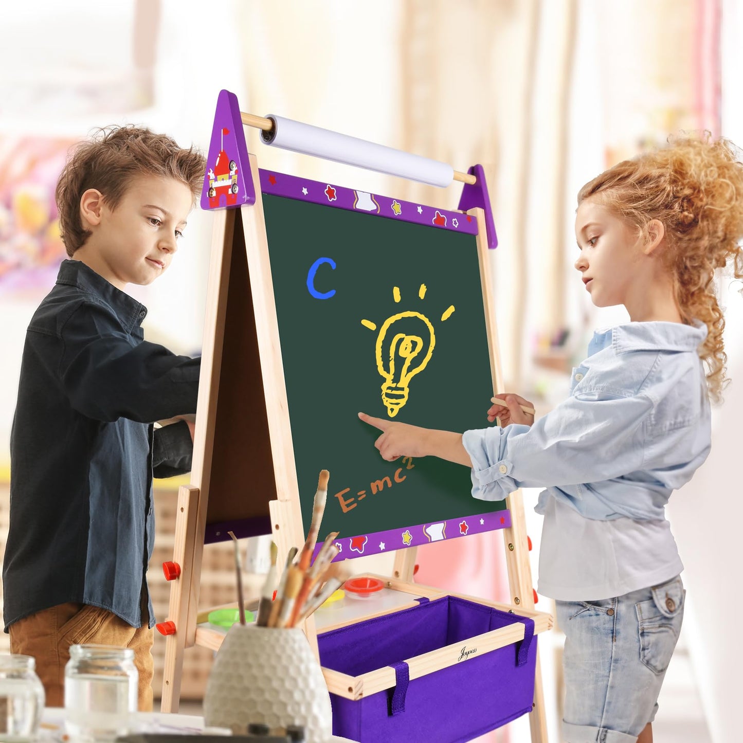Joyooss Art Easel for Kids – Adjustable Wooden Toddler Easel with Double-Sided Magnetic Board