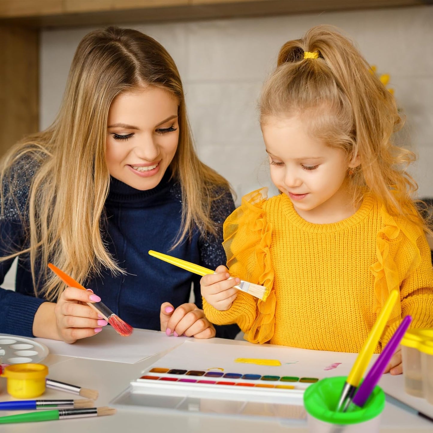 Joyooss Kids Paint Brushes - 12pc Round & Flat Set, Washable, No-Shed Hog Bristle