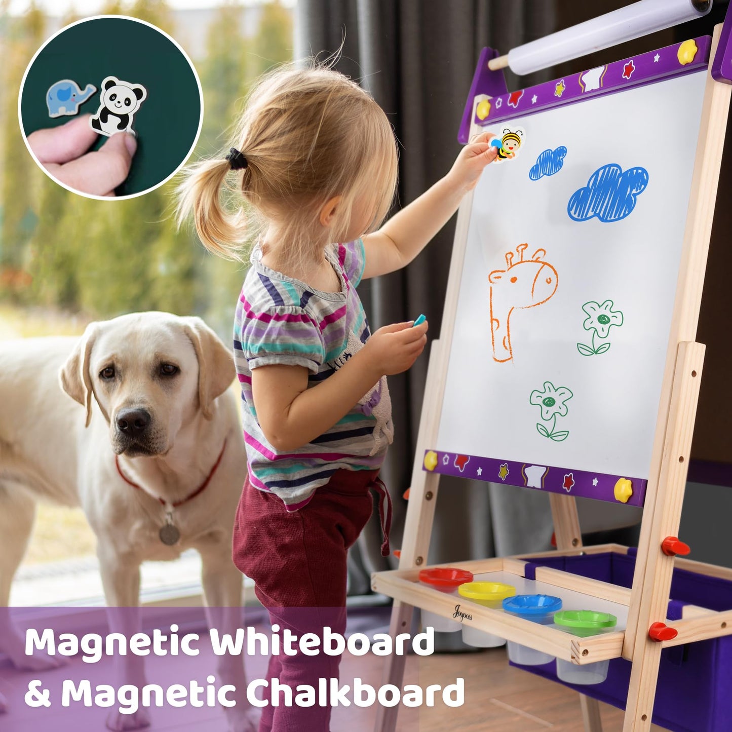 Joyooss Art Easel for Kids – Adjustable Wooden Toddler Easel with Double-Sided Magnetic Board