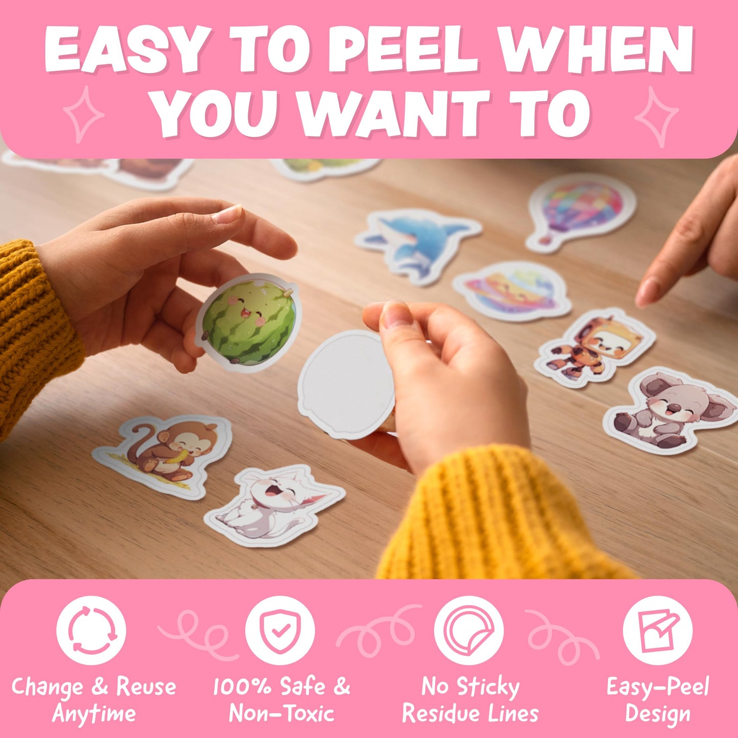 Joyousa Cute Stickers for Kids — 108pc Waterproof Kawaii Sticker Pack