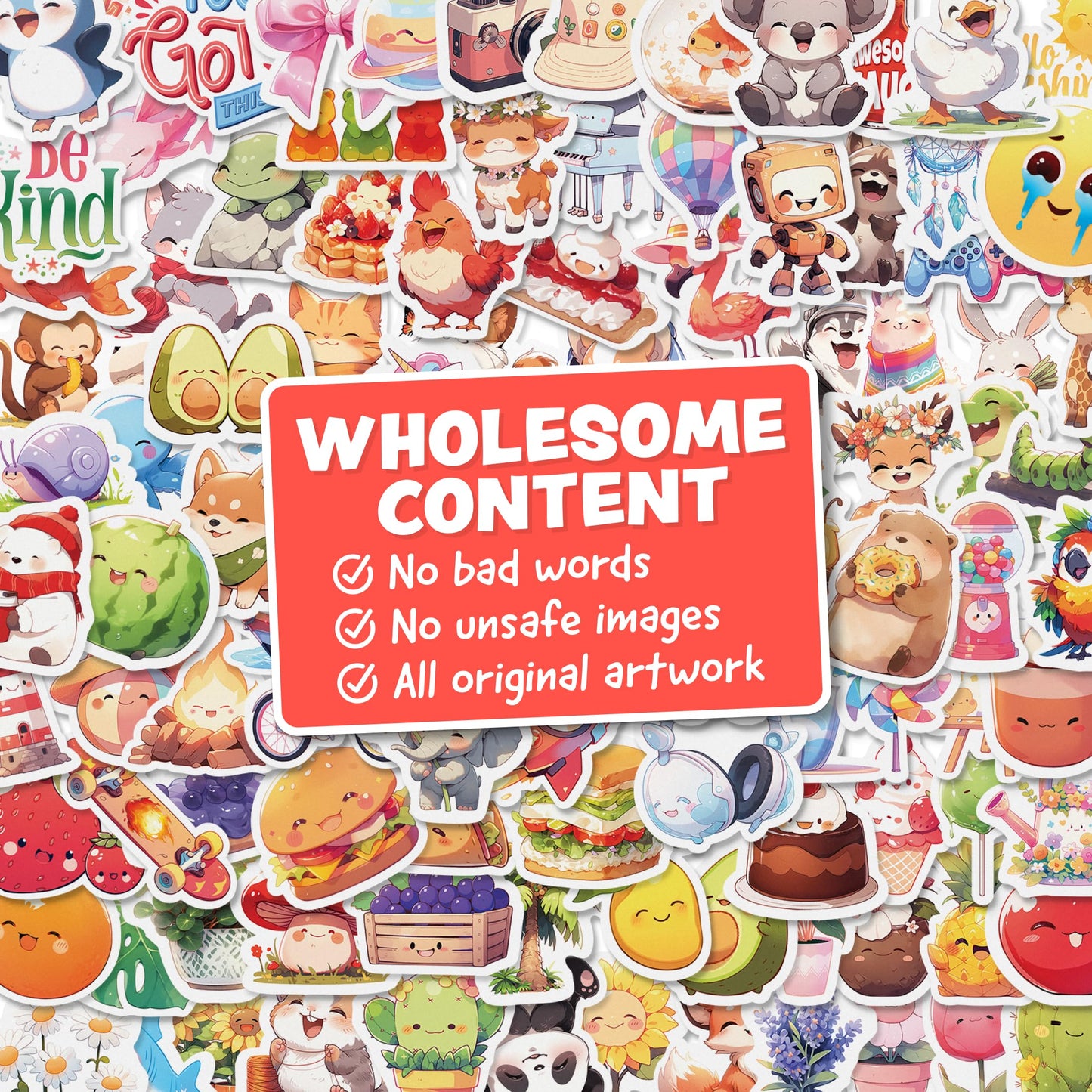 Joyousa Cute Stickers for Kids — 108pc Waterproof Kawaii Sticker Pack
