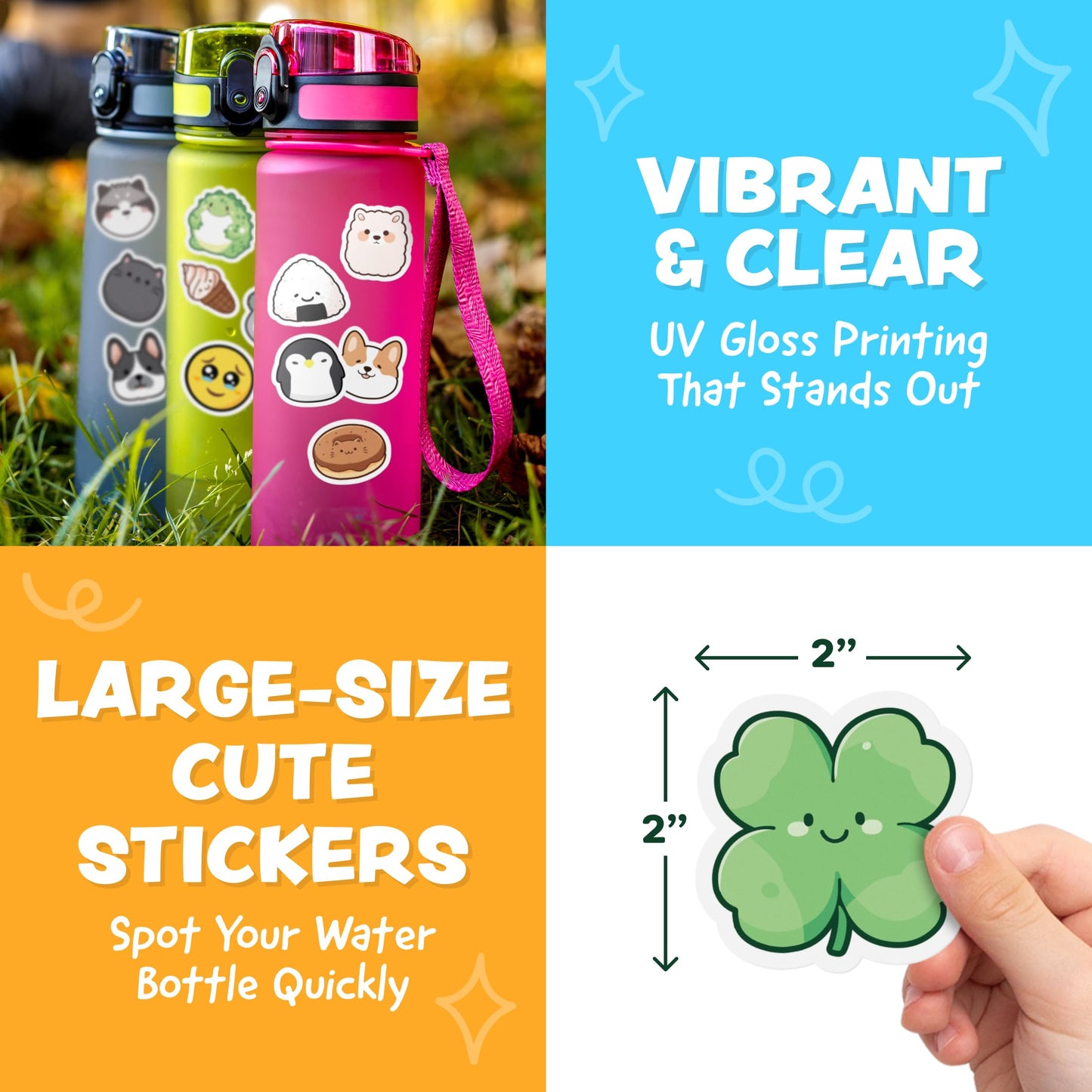 Joyousa Cute Stickers for Kids – 108pc Waterproof Kawaii Water Bottle Sticker Pack