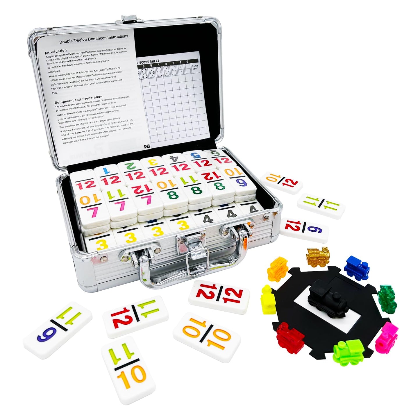 JOYOUSLIFE Mexican Train Dominoes – Double 12 Set with Aluminum Case for Family Fun
