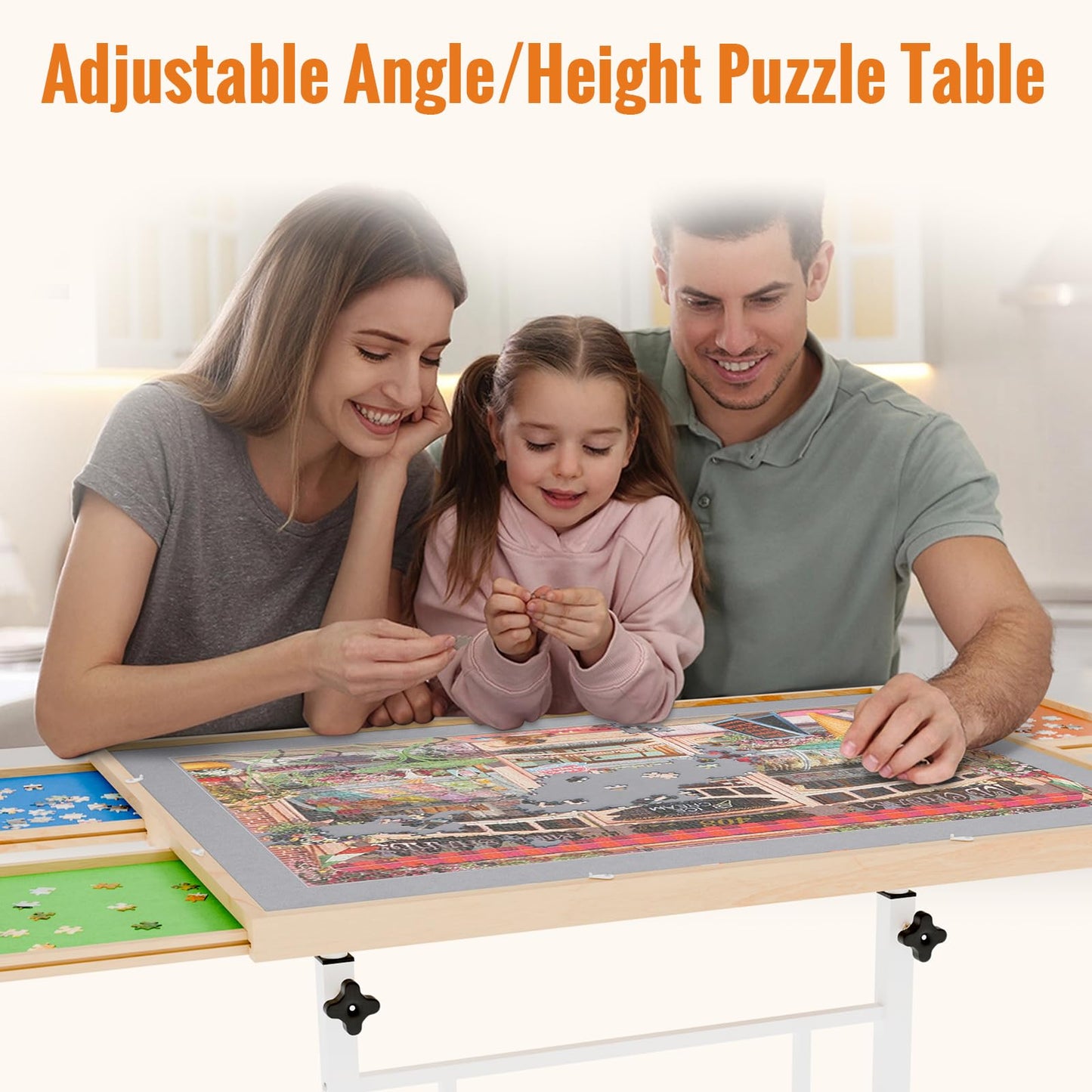 JoyPcsTable 1500-Piece Puzzle Table — Drawers, Cover, Adjustable Height