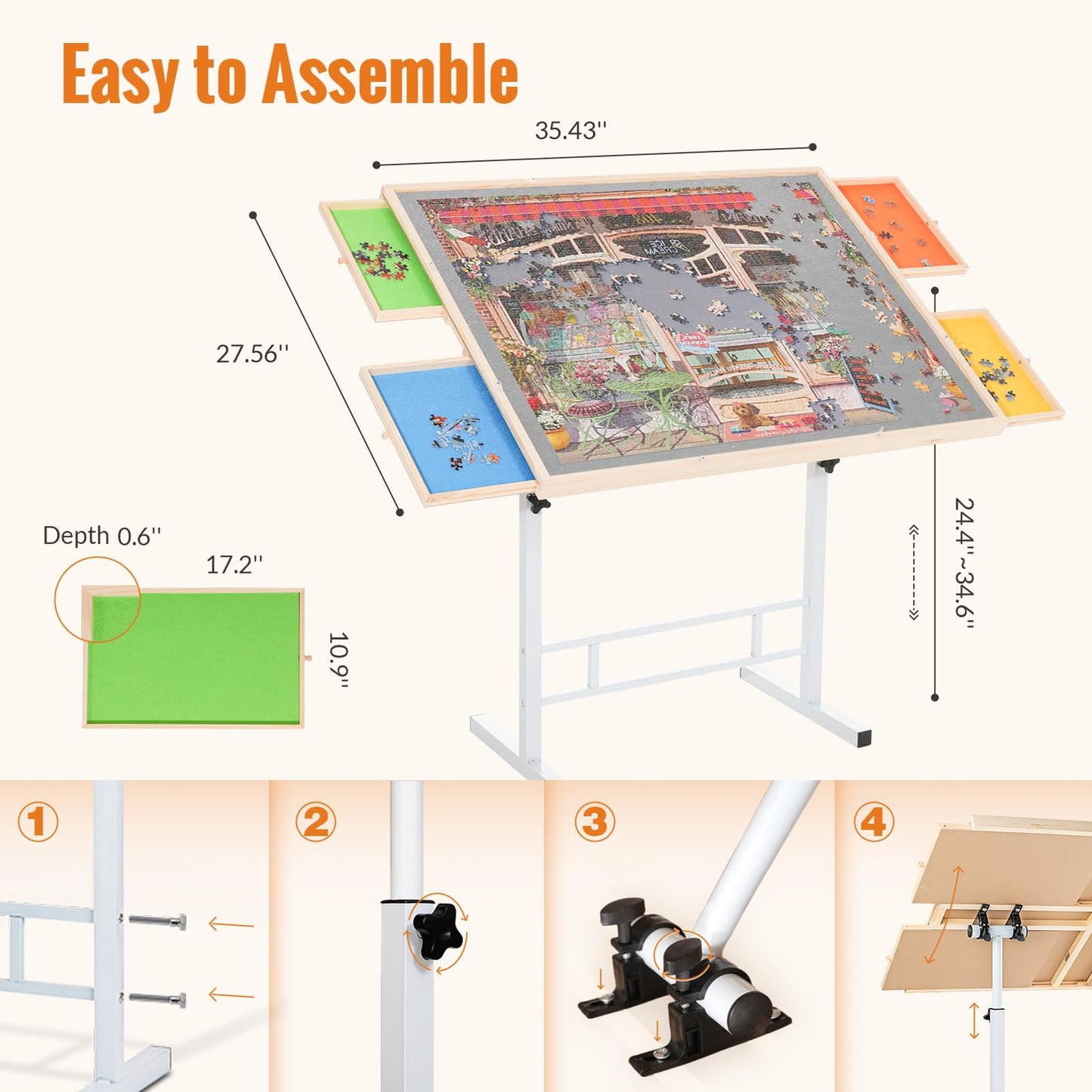 JoyPcsTable 1500-Piece Puzzle Table — Drawers, Cover, Adjustable Height