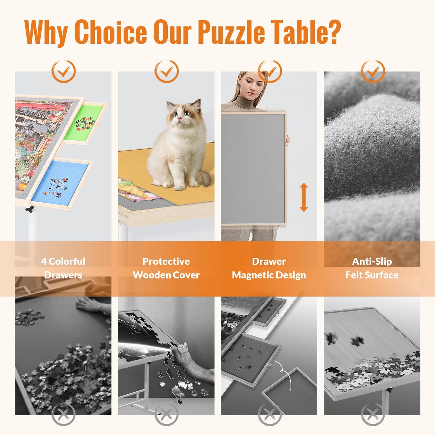 JoyPcsTable 1500-Piece Puzzle Table — Drawers, Cover, Adjustable Height