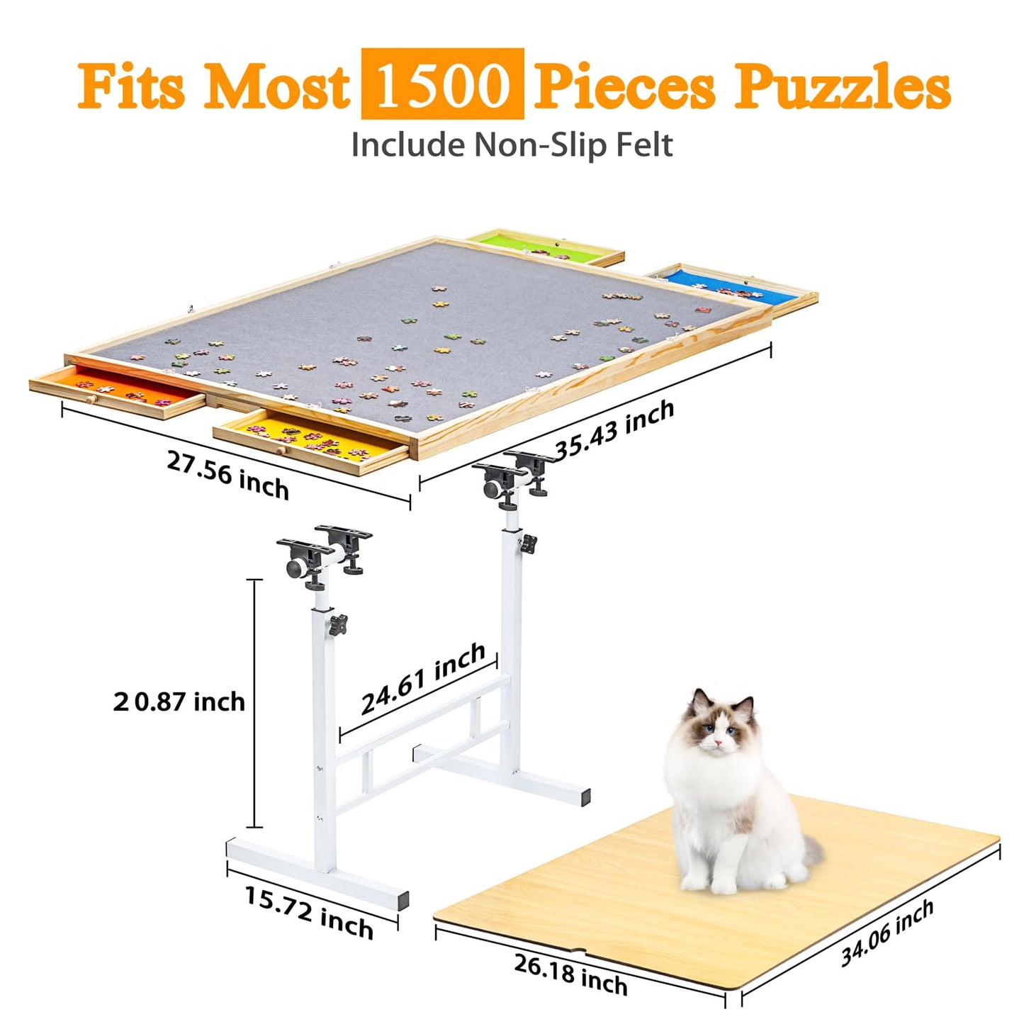 JoyPcsTable 1500-Piece Puzzle Table with Drawers — Adjustable 35x26 in, Tilt & Cover