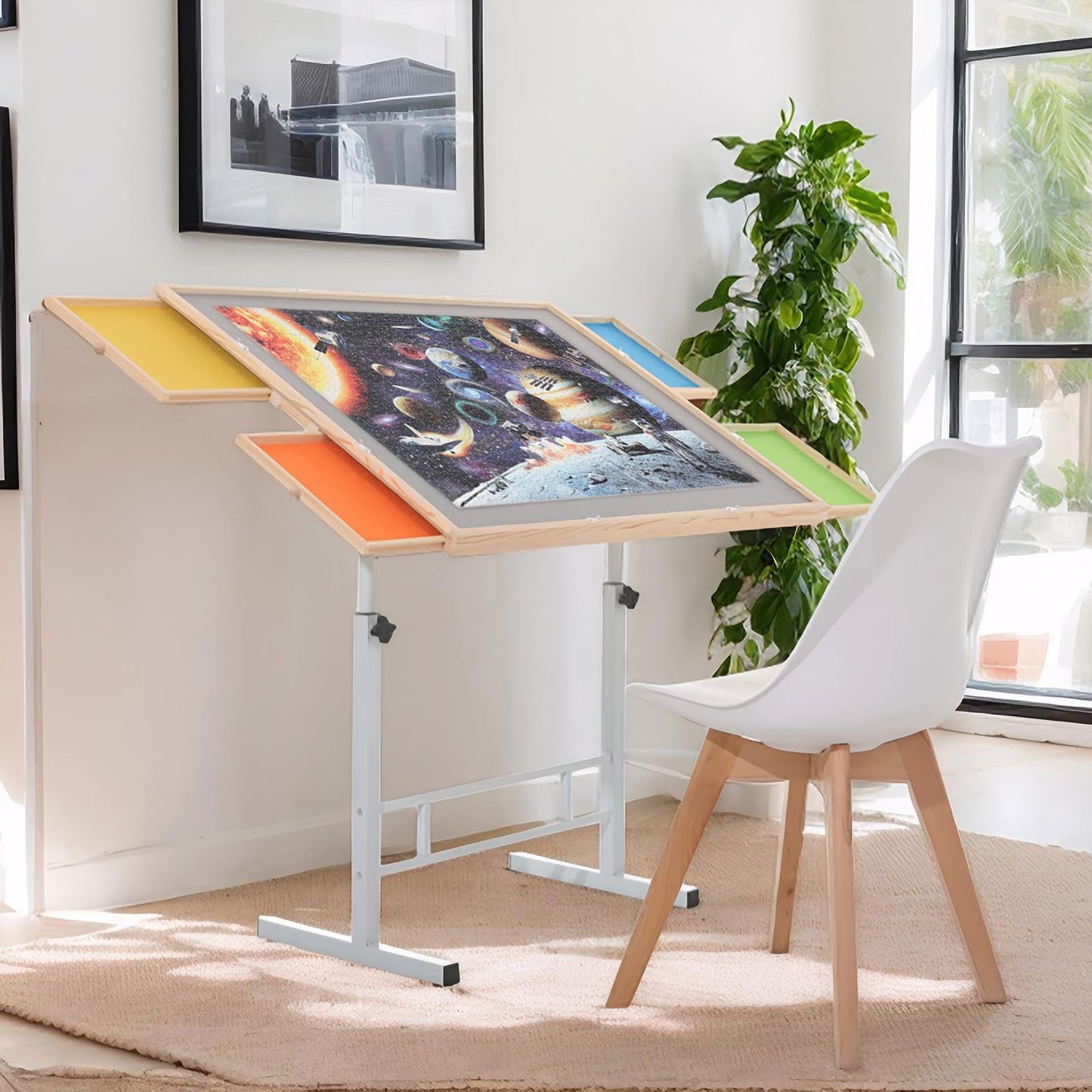 JoyPcsTable 1500-Piece Puzzle Table with Drawers — Adjustable 35x26 in, Tilt & Cover