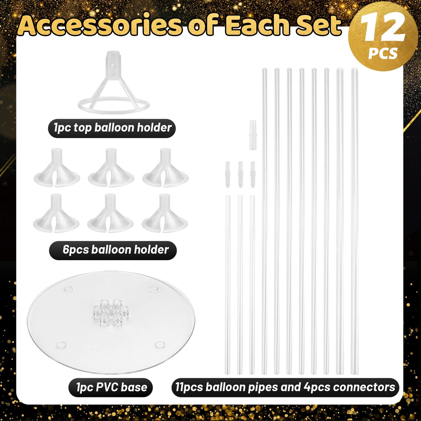 JOYYPOP 12-Set Balloon Stand Kit for Table Centerpieces – Birthday, Graduation, Wedding Decor