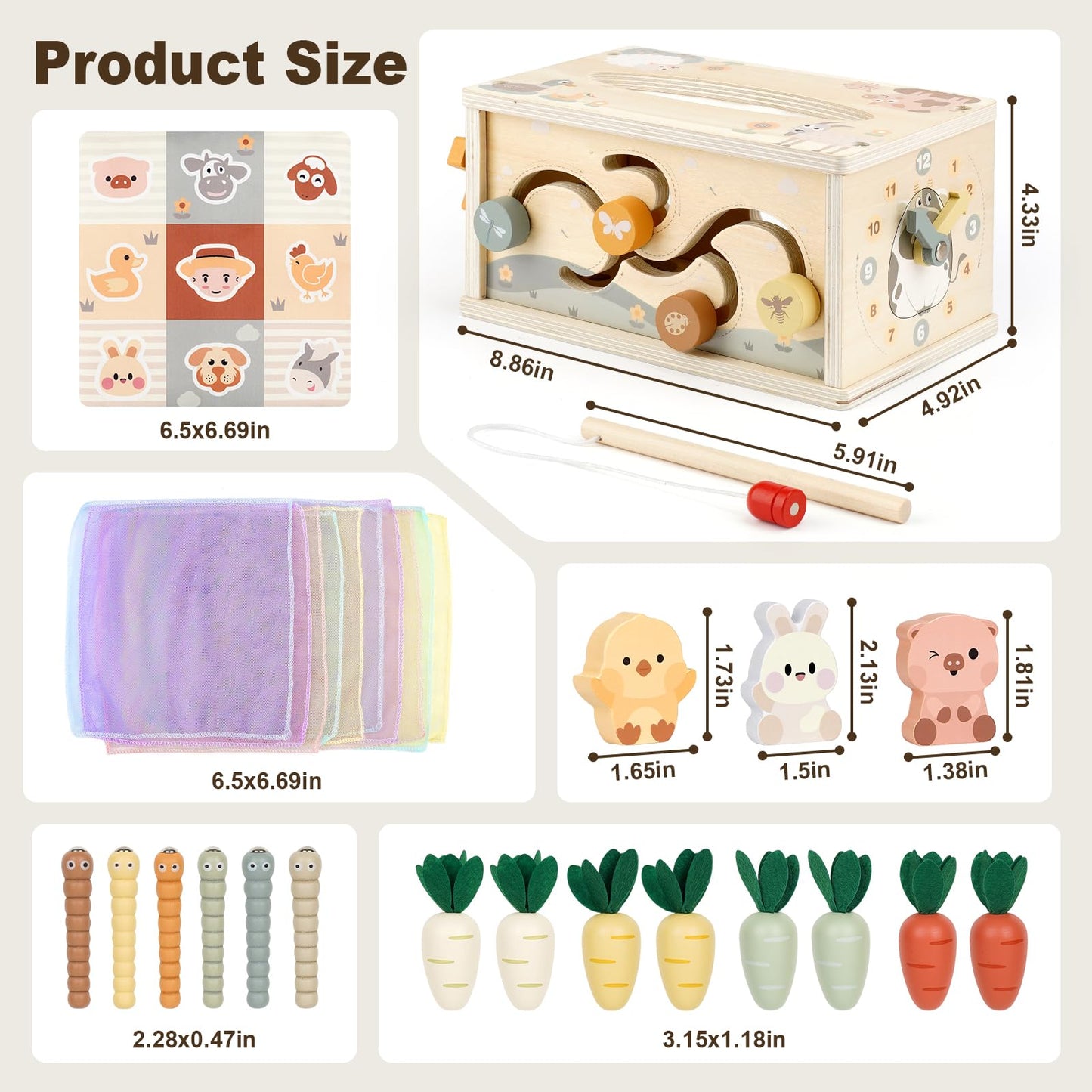 Joyreal 8-in-1 Montessori Tissue Box Toy | Wooden Activity Cube for Babies 12m+ – Neutral Color