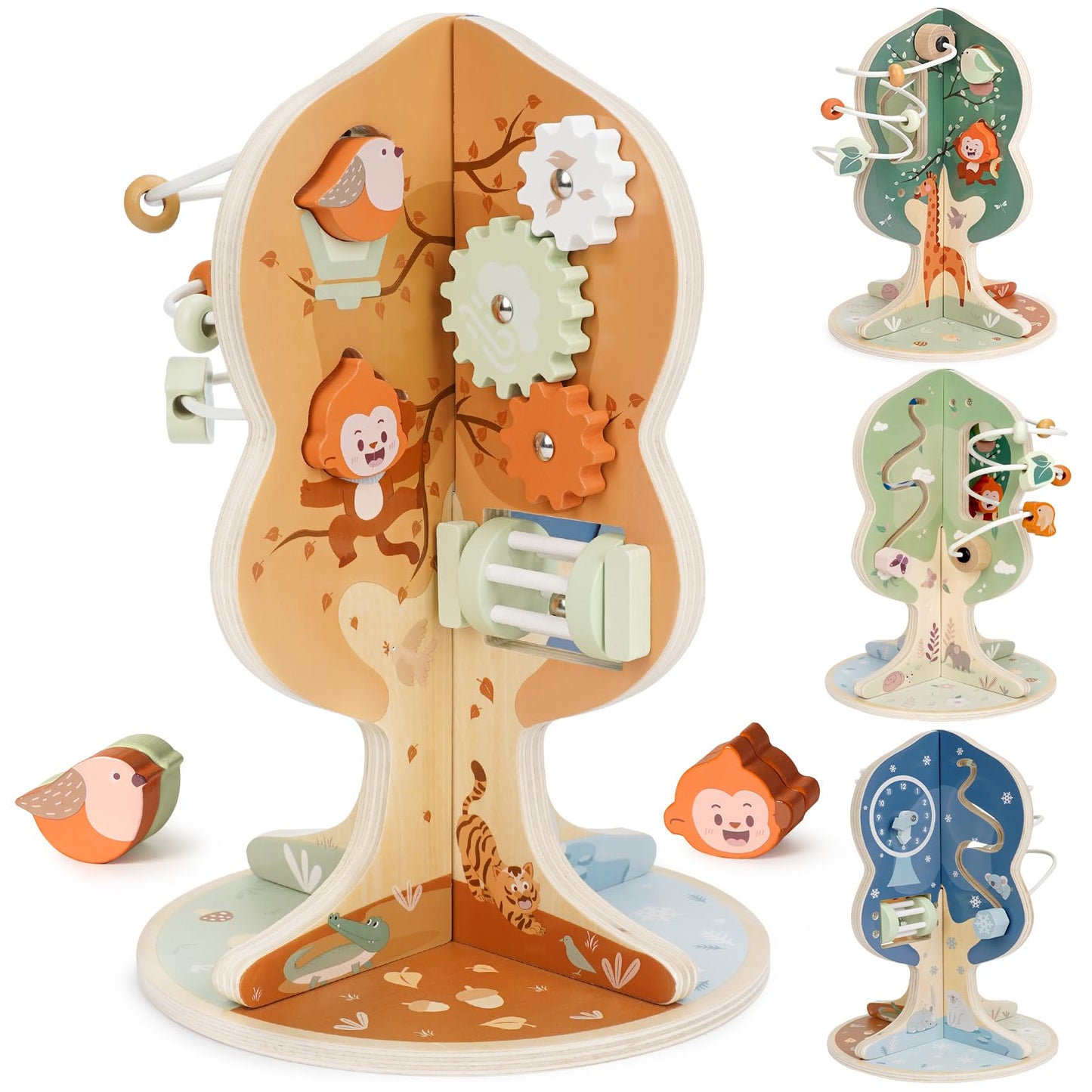Joyreal 8-in-1 Wooden Montessori Activity Cube for 1 Year Olds | Seasonal Tree Design Toy