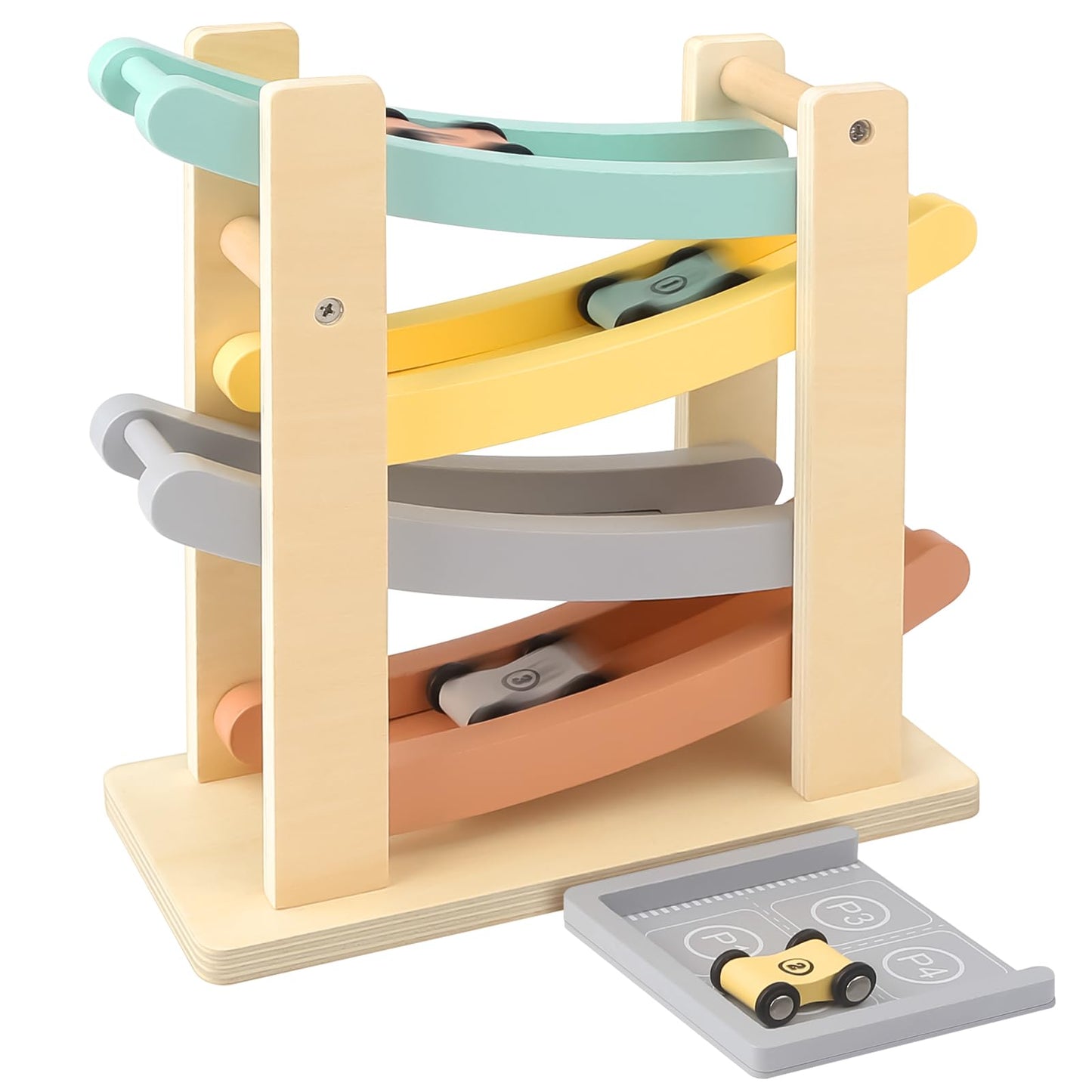 Joyreal Montessori Wooden Car Ramp Racer – 4-Level Toy for 1-2 Year Olds