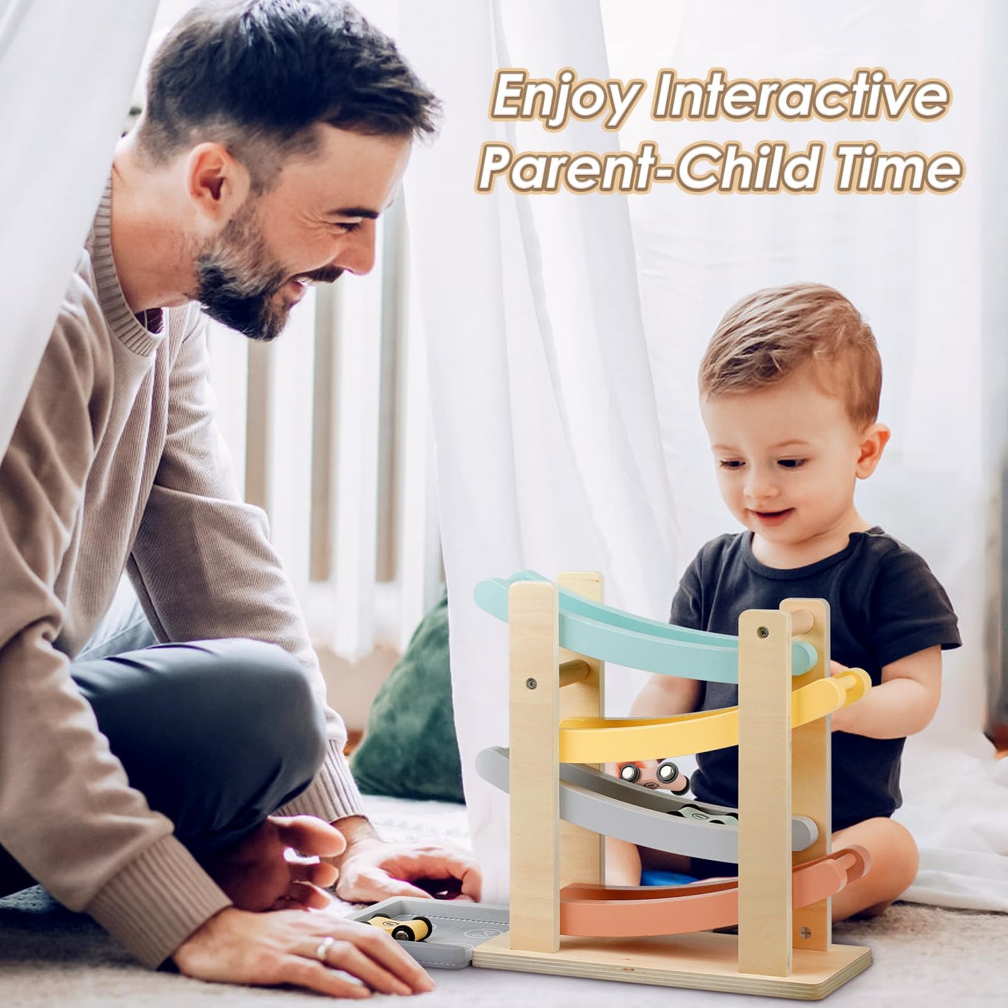 Joyreal Montessori Wooden Car Ramp Racer – 4-Level Toy for 1-2 Year Olds