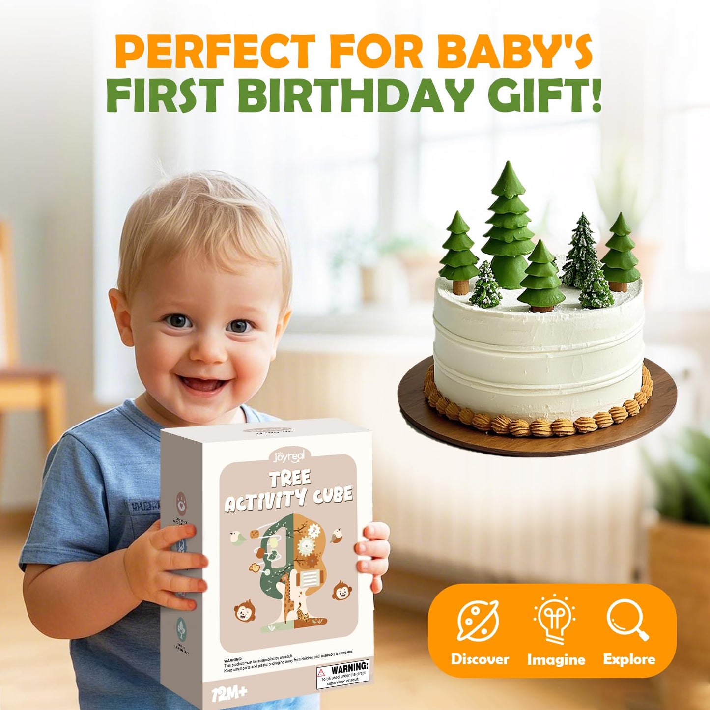 Joyreal 8-in-1 Wooden Montessori Activity Cube for 1 Year Olds | Seasonal Tree Design Toy
