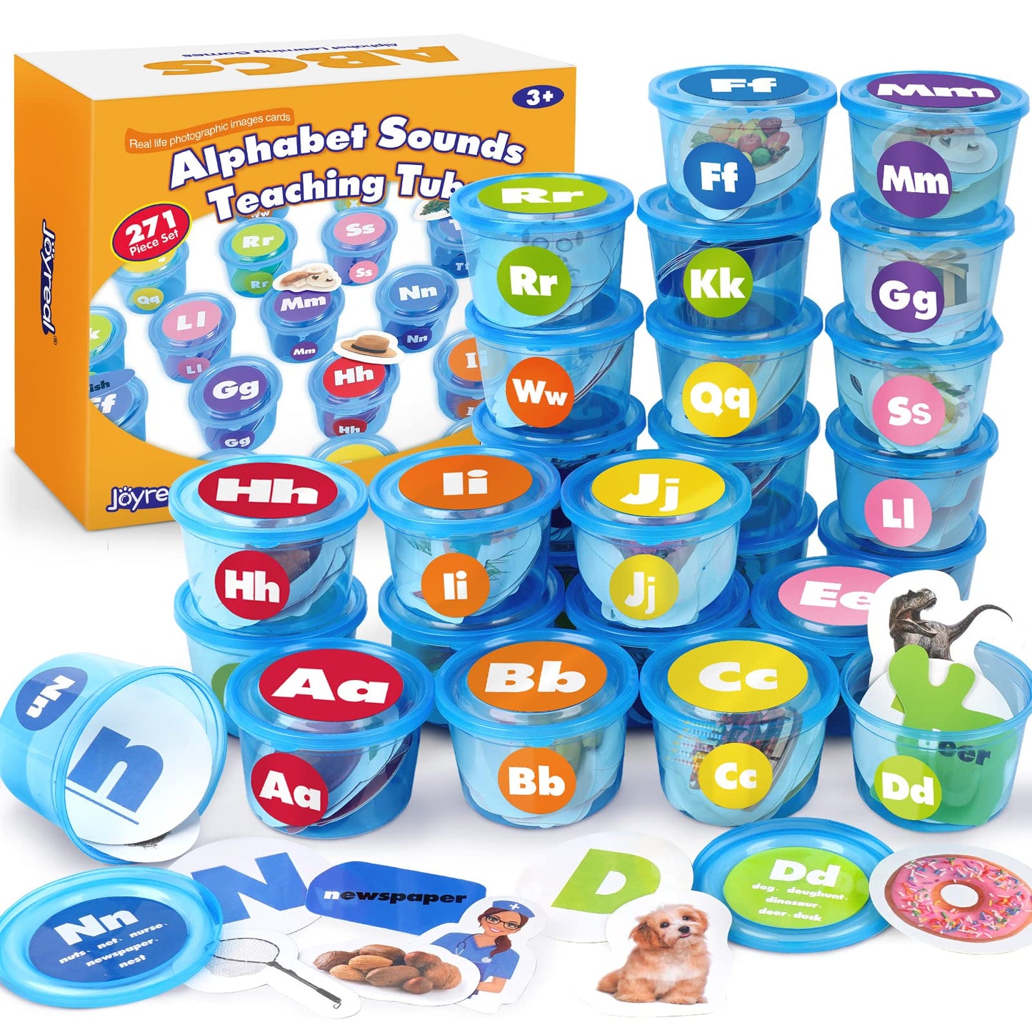 Joyreal 271-Piece Alphabet Toys for Toddlers: ABC Phonics, Sorting Tubs & Cards
