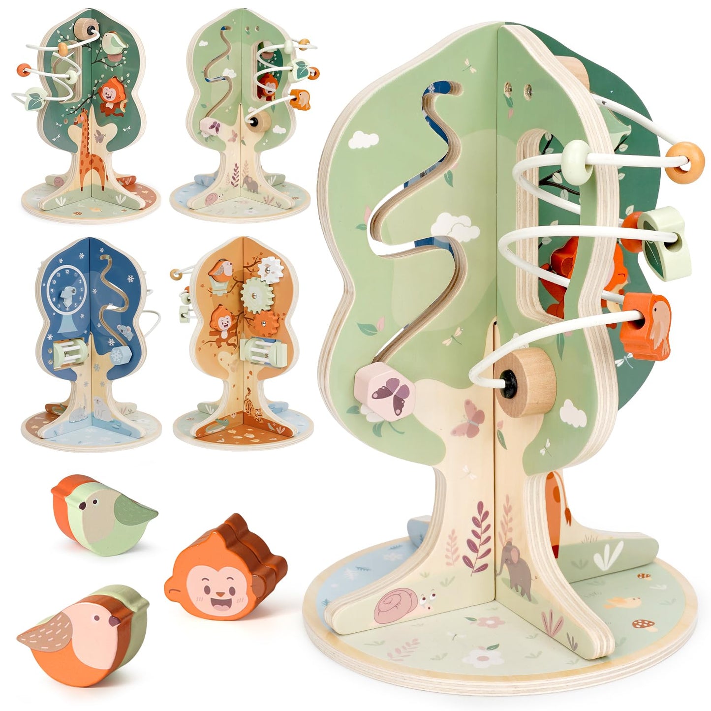 Joyreal 8-in-1 Wooden Montessori Activity Cube for 1 Year Olds | Seasonal Tree Design Toy