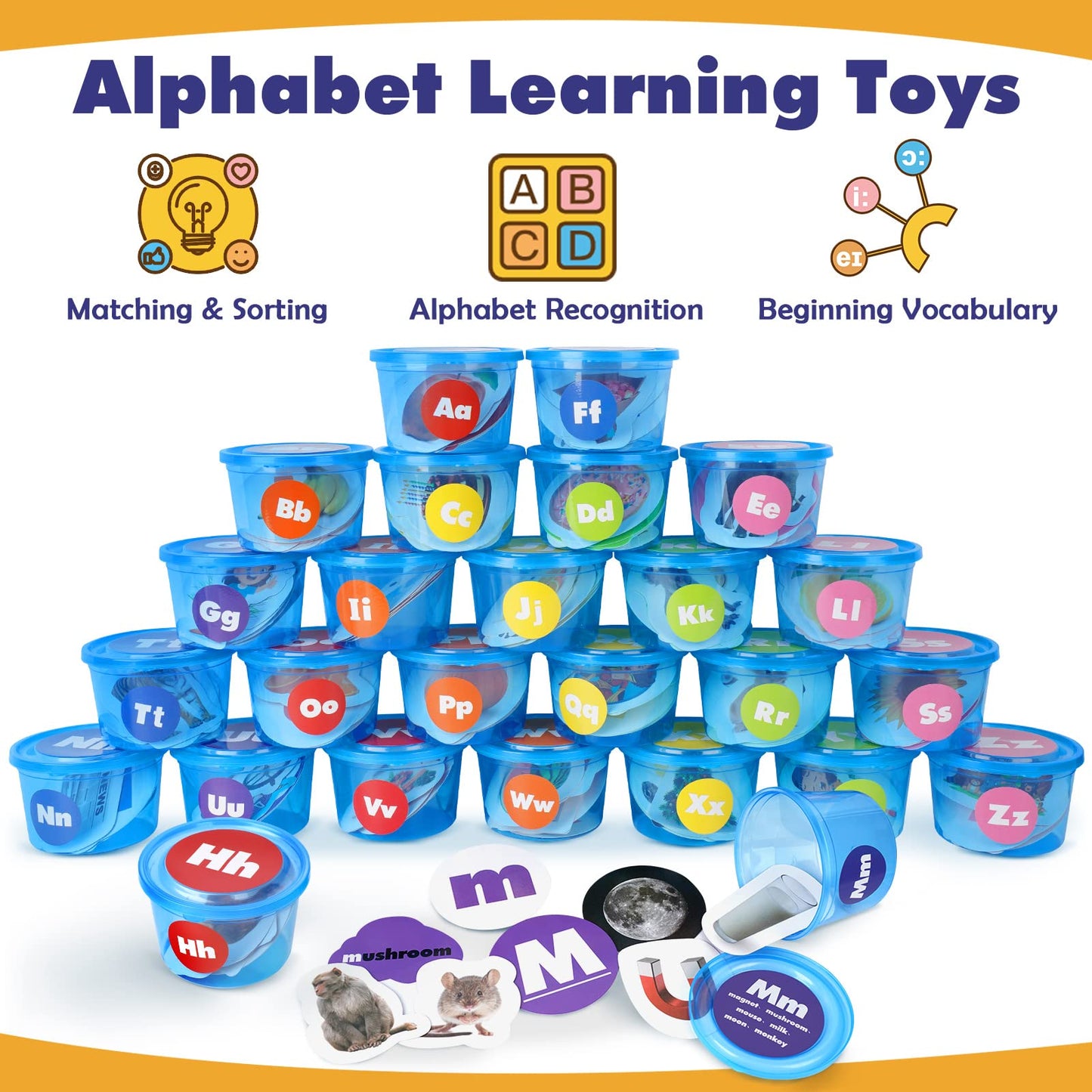 Joyreal 271-Piece Alphabet Toys for Toddlers: ABC Phonics, Sorting Tubs & Cards
