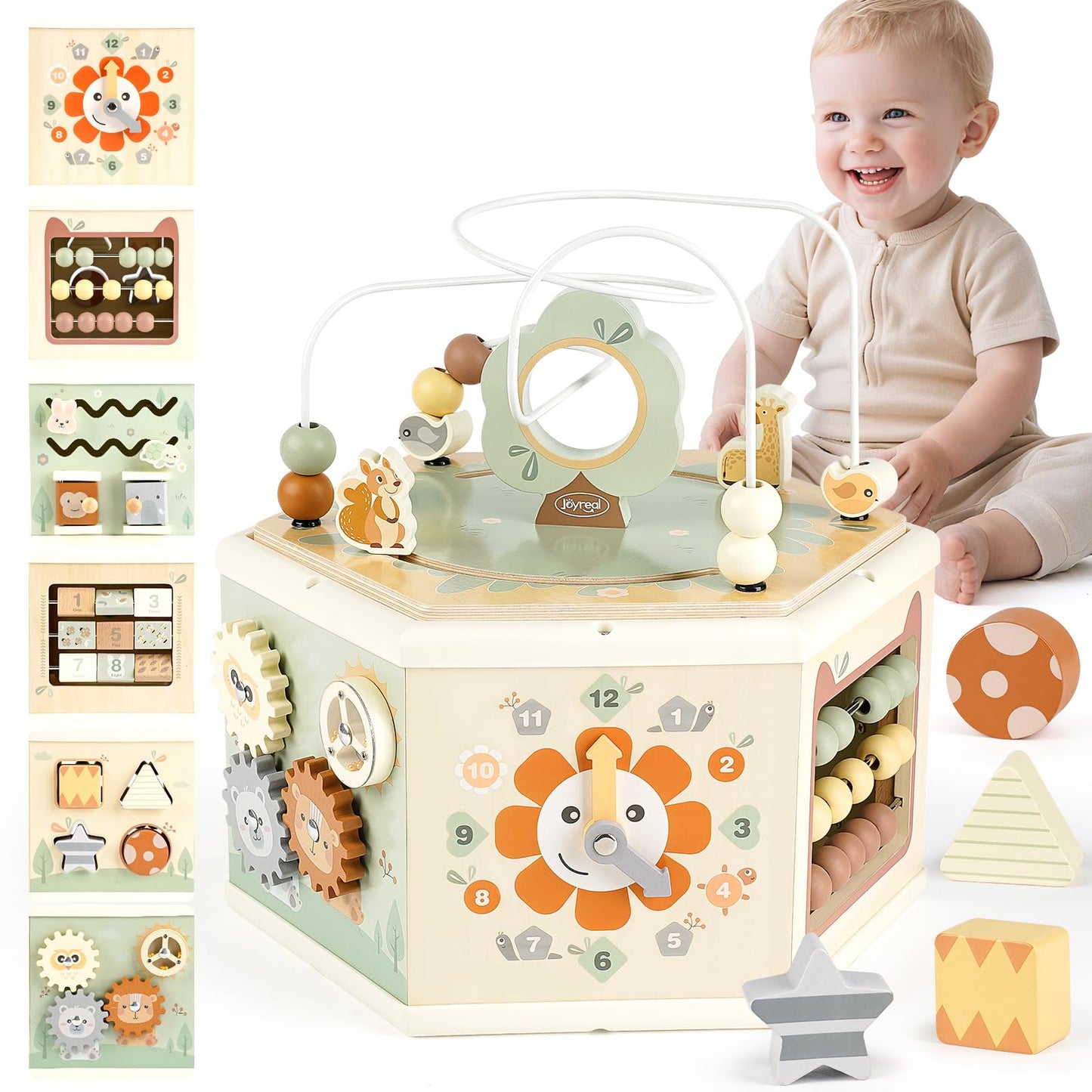 Joyreal Wooden Activity Cube – 11-in-1 Montessori Toy (Animal Theme) for 1+ Year