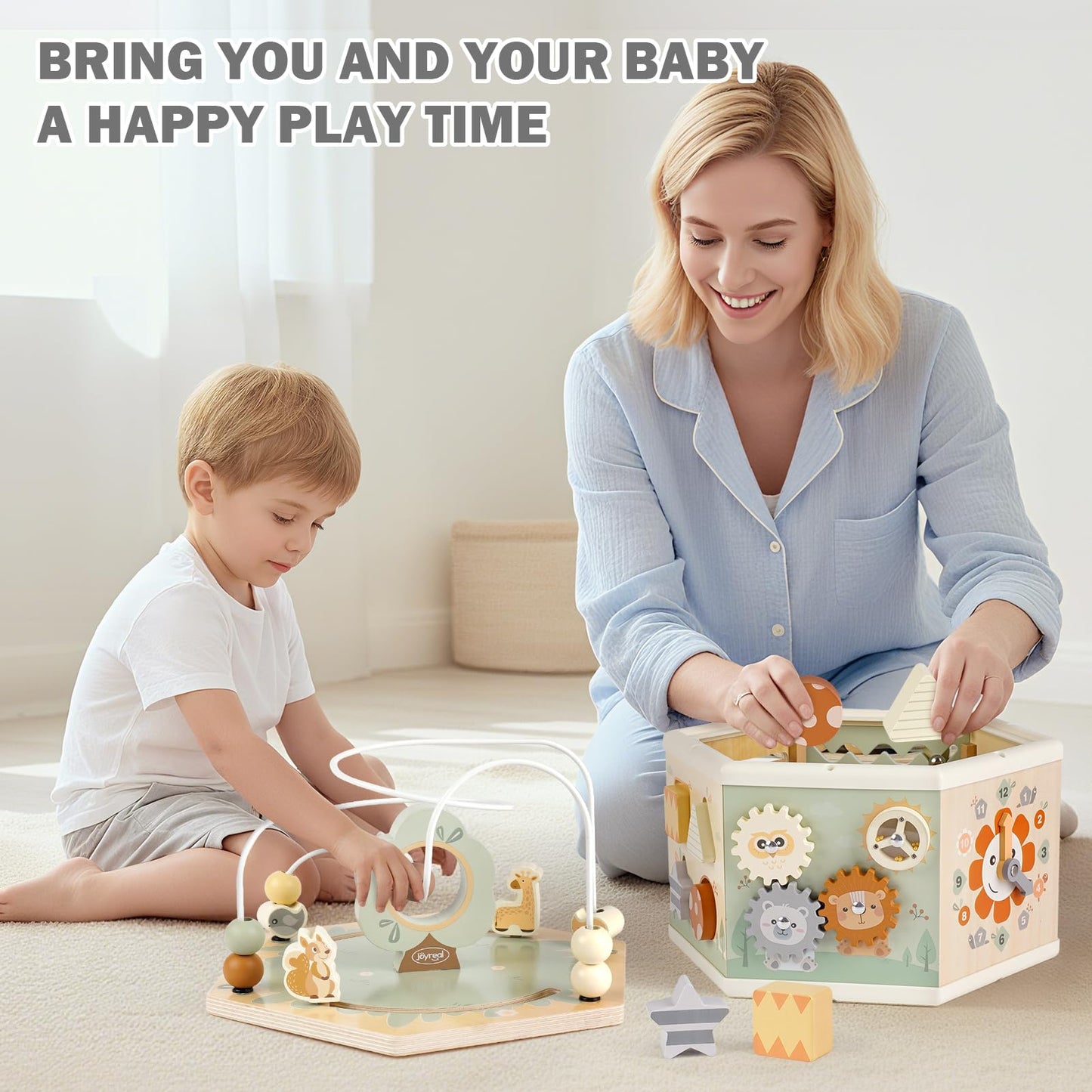 Joyreal Wooden Activity Cube – 11-in-1 Montessori Toy (Animal Theme) for 1+ Year