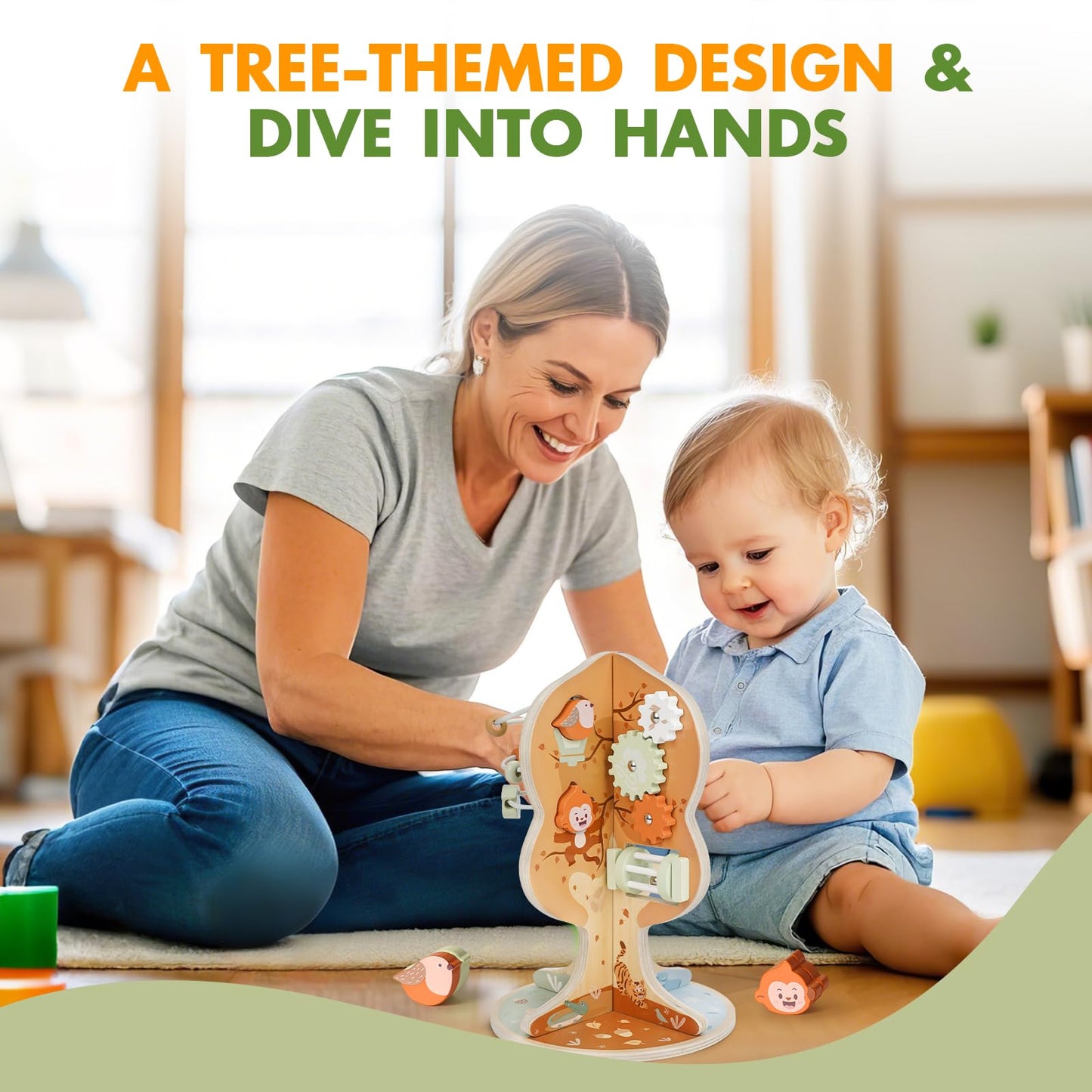 Joyreal 8-in-1 Wooden Montessori Activity Cube for 1 Year Olds | Seasonal Tree Design Toy