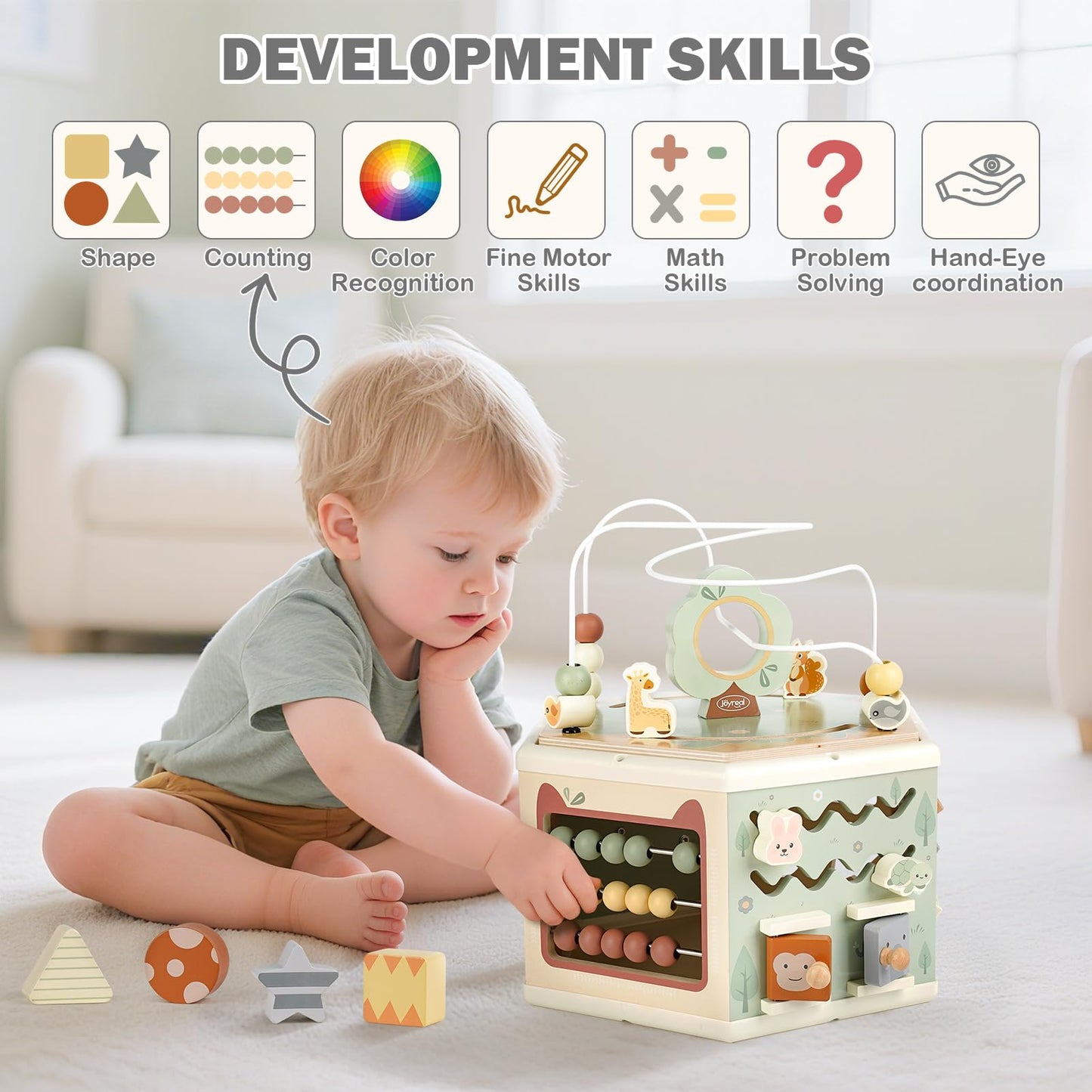 Joyreal Wooden Activity Cube – 11-in-1 Montessori Toy (Animal Theme) for 1+ Year